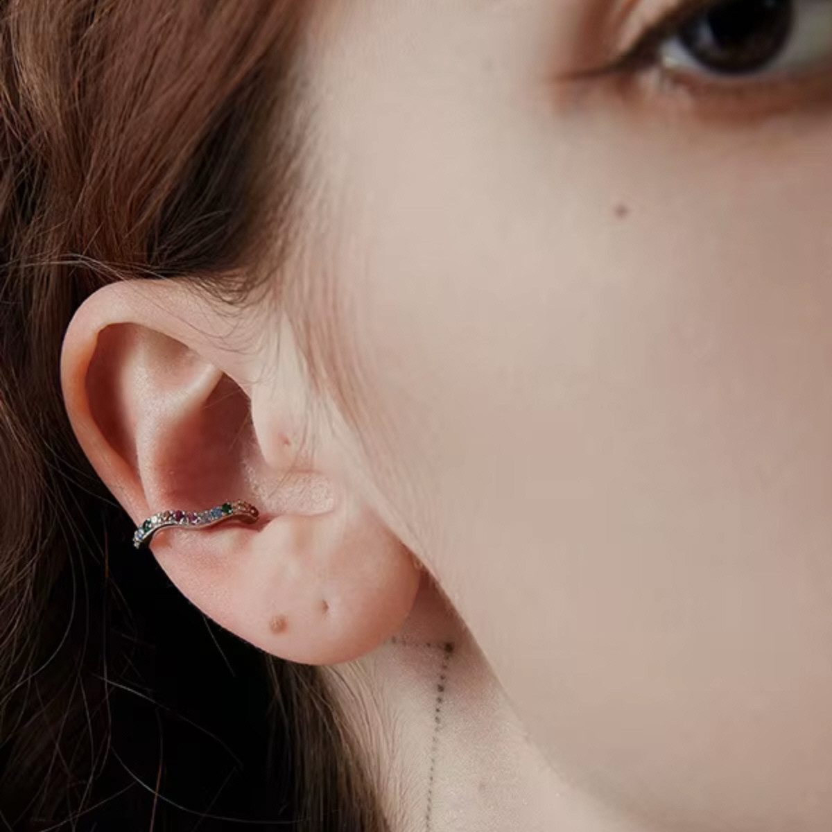 ELLAWIL Paar Ohrklemmen Ohrclip mit bunten Mosaik Steinchen Zirkonia Ohrklemme ohne Loch (GESCHENKIDEE, Sterling Silber 925), inklusive Geschenkschachtel