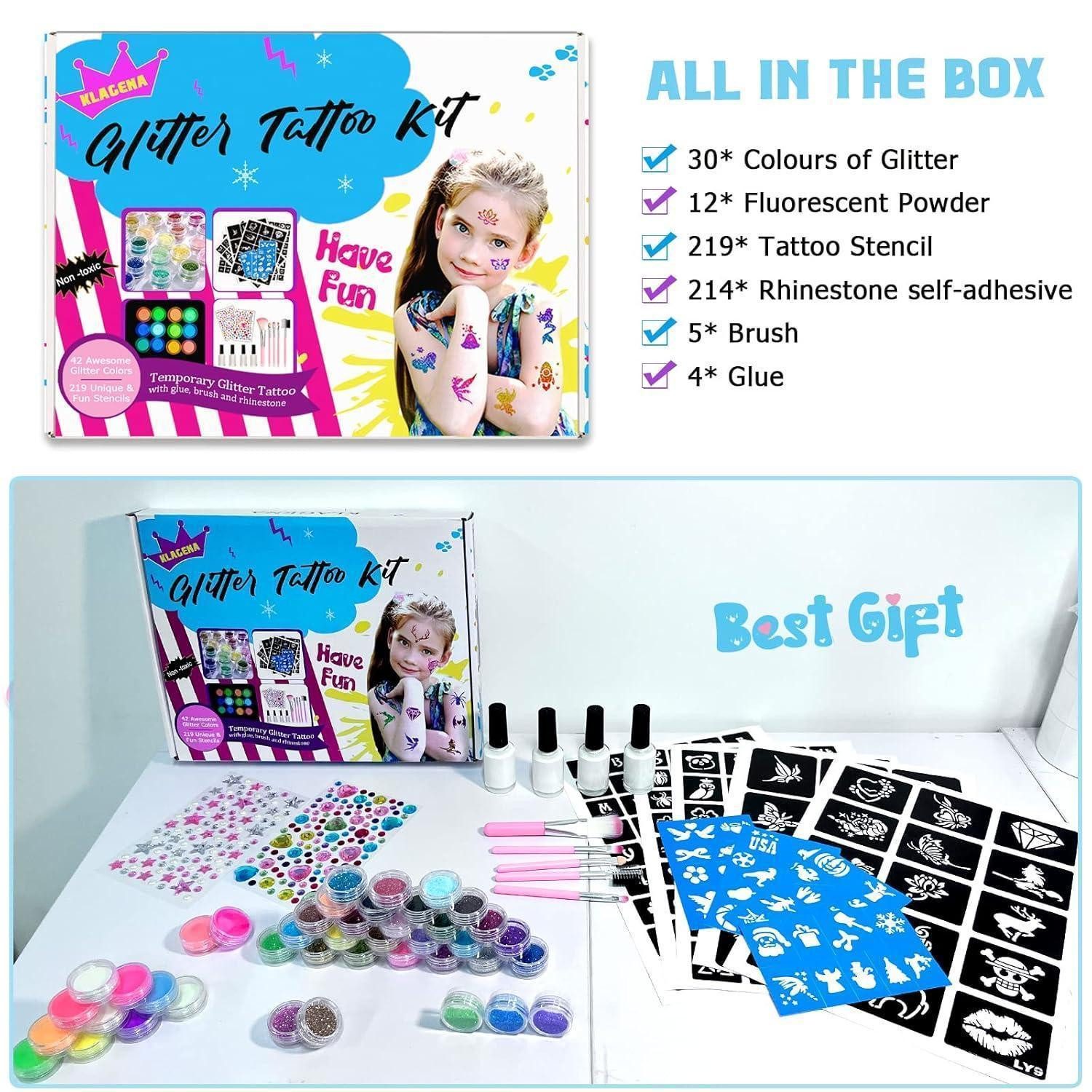 LuxusKollektion Dekohänger Glitzer Tattoo Set Kinder 42 Farben Schablonen S günstig online kaufen