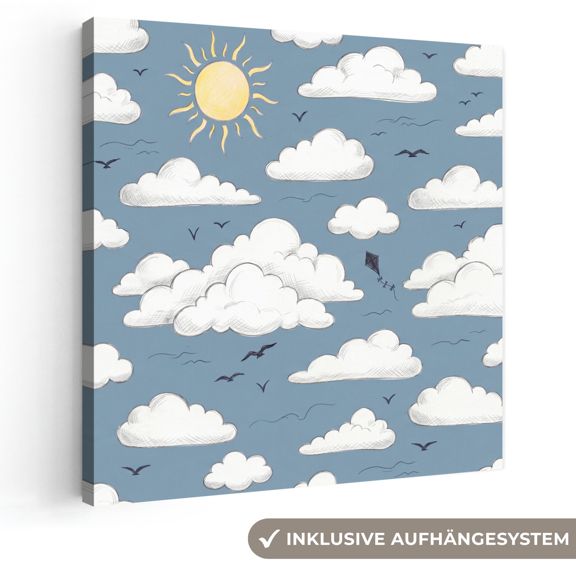 OneMillionCanvasses® Leinwandbild Himmel – Sonne – Wolken – Natur – Blau, Fotodruck (1 St), Wandbild, Deko Schlafzimmer Wohnzimmer Flur 20x20 cm