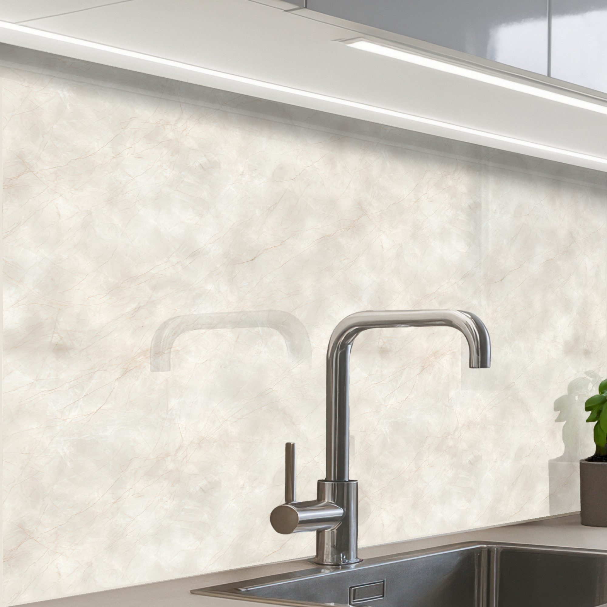 KitchenYeah Küchenrückwand Muster selbstklebend (keine Folie) Cremebeige - Marmor - Adern, (1-tlg), Spritzschutz, Küche, Rückwand, Küchenwand, Küchenfront, 30x20 cm