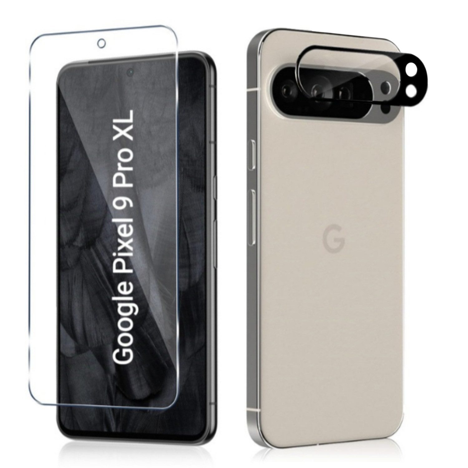 CLM-Tech Displayschutzglas 1X Schutzfolie für Google Pixel 9 Pro XL Panzerfolie 1X Kameraschutz für Google Pixel 9 Pro XL 6,8 Zoll, 2er Set Kameraglas Panzerglas Displayschutz 9H Glas, 2 Stück, Unterstützt Fingerabdruck-ID