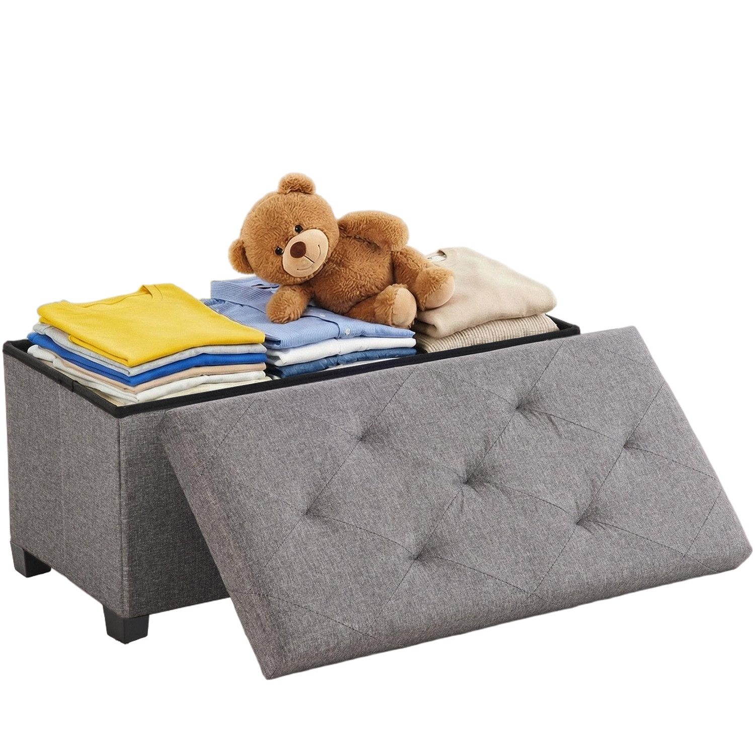 DUMOS Sitzhocker mit Stauraum, klappbare Sitzbank mit Beinen,Aufbewahrungsbox (Aufbewahrungshocker), mit Stauraum