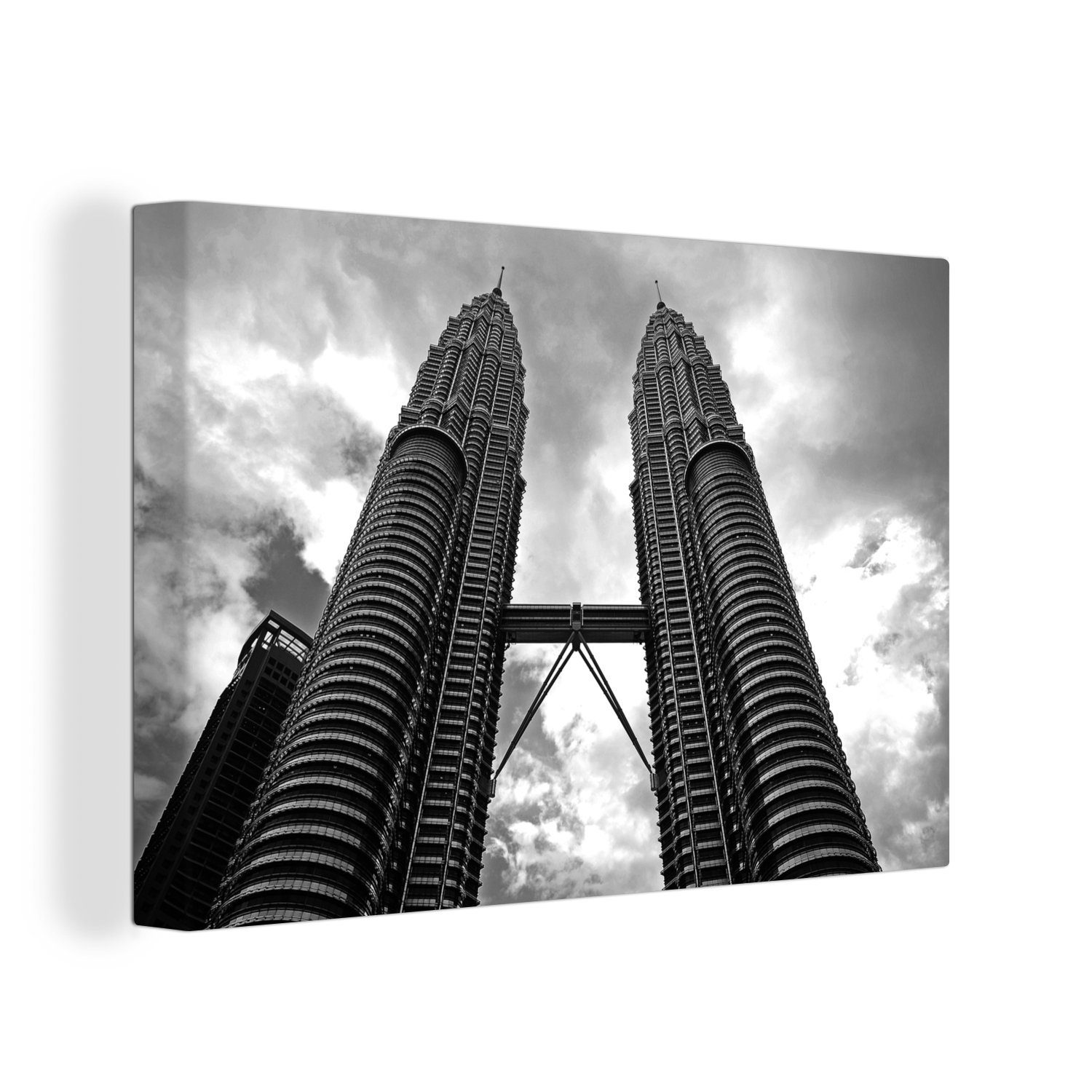 OneMillionCanvasses® Leinwandbild Schwarz-Weiß-Foto der Petronas-Türme, (1 St), Wandbild Leinwandbilder, Aufhängefertig, Wanddeko, 30x20 cm