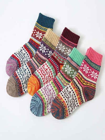 KIKI ABS-Socken 5 Paar Wollsocken, Dicke Stricksocken, Winter Damen Socken (1-Paar)