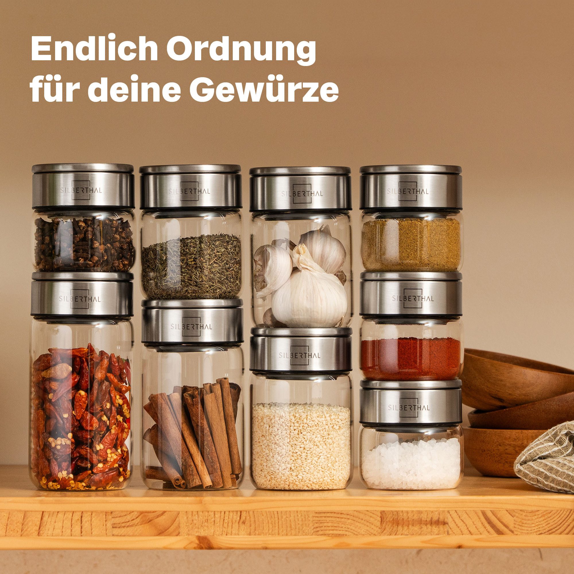 SILBERTHAL Gewürzbehälter Gewürzglas 250ml, Glas, Edelstahl, (1-tlg), Luftdicht & Mottensicher