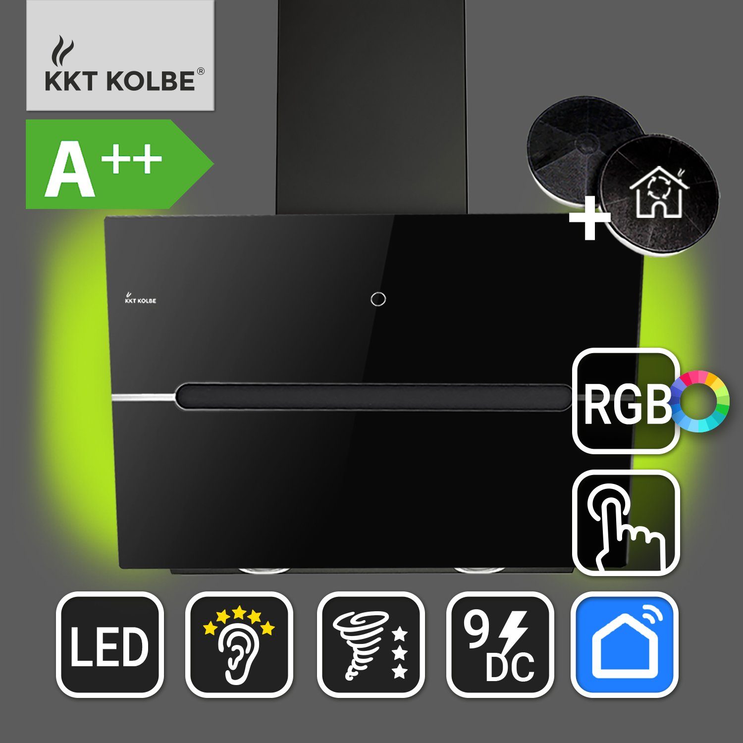 KKT KOLBE Wandhaube WiFi-App Dunstabzugshaube ECCO609SHCM / Ambientebeleuchtung, Edelstahl Kopffreihaube Glas / / 60cm / / 60cm Smarte Leise RGBW