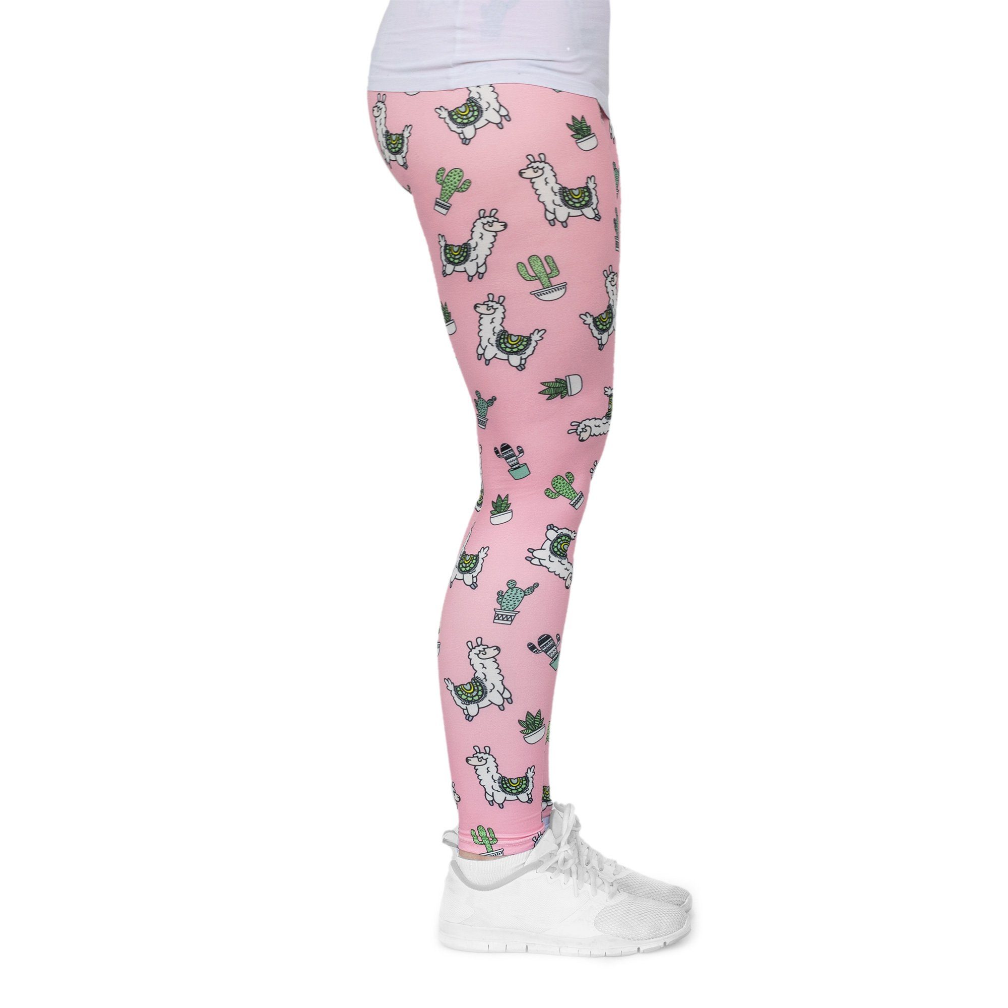cosey Leggings Bedruckte Bunte Lama-Leggings/Tights Tier (Einheitsgröße XS-L) Lama und Kaktus