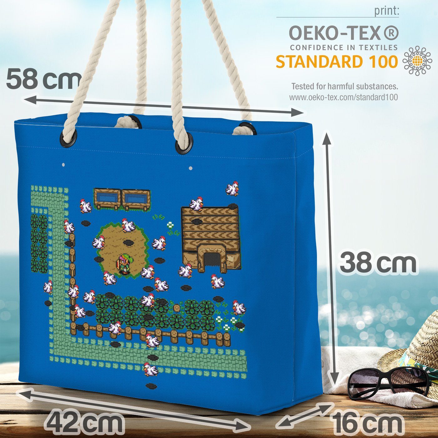 Pixel wii VOID Beach Strandtasche Bag Link Hyrule boy Shopper zelda blau Gamer Game (1-tlg),