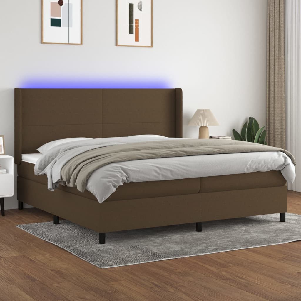 vidaXL Boxspringbett, Boxspringbett mit Matratze & LED Dunkelbraun 200x200 günstig online kaufen