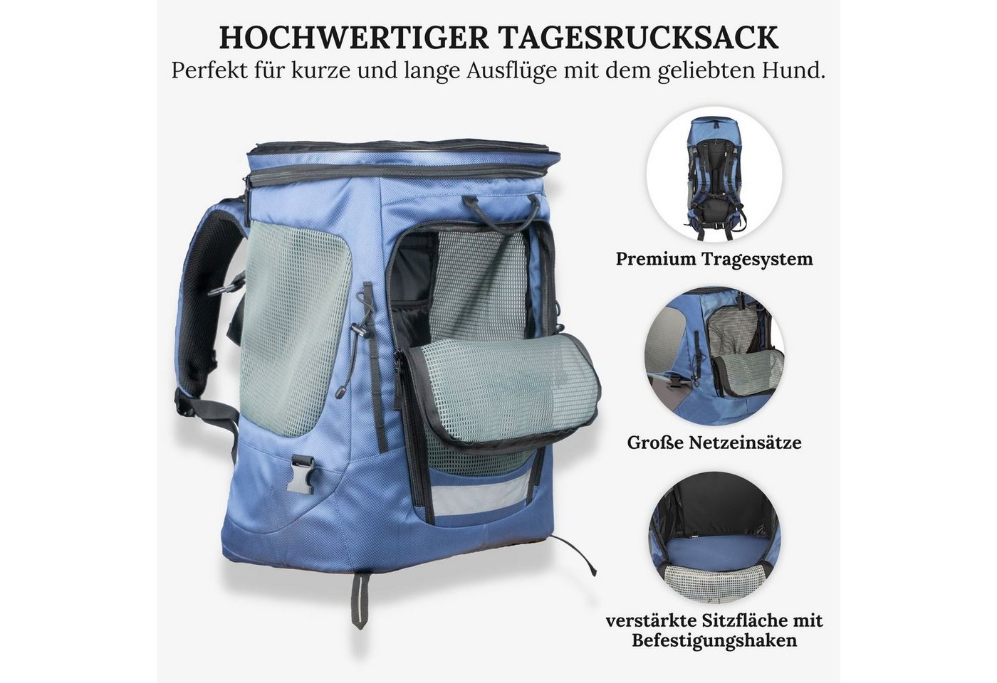 Thumbnail - Wanderpfote Tiertransporttasche Daypack Hunderucksack - Höhenverstellbarem Tragesystem