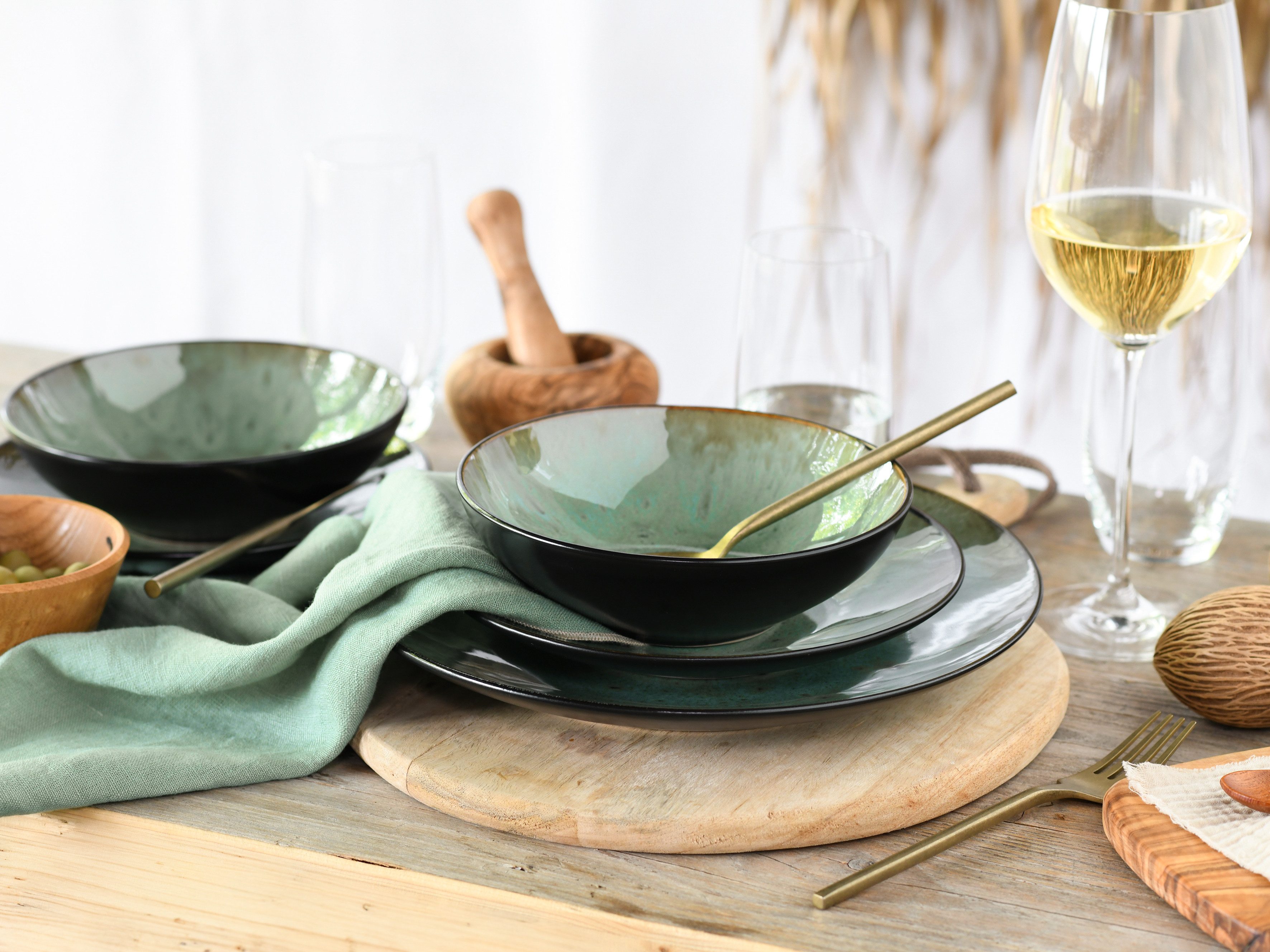 CreaTable Teller-Set Jawa, Tellerset 12-tlg (12-tlg), 4 Personen, Steinzeug, Reaktivglasur