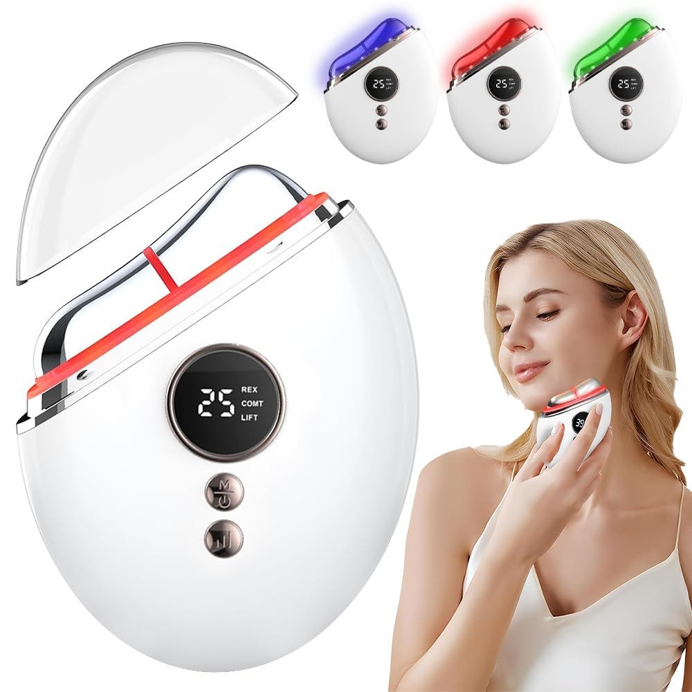 Gesichtsmassagegerät EMS Gua Sha Gesichts-Massager mit Vibration & Wärme 5-Gang-Funktion
