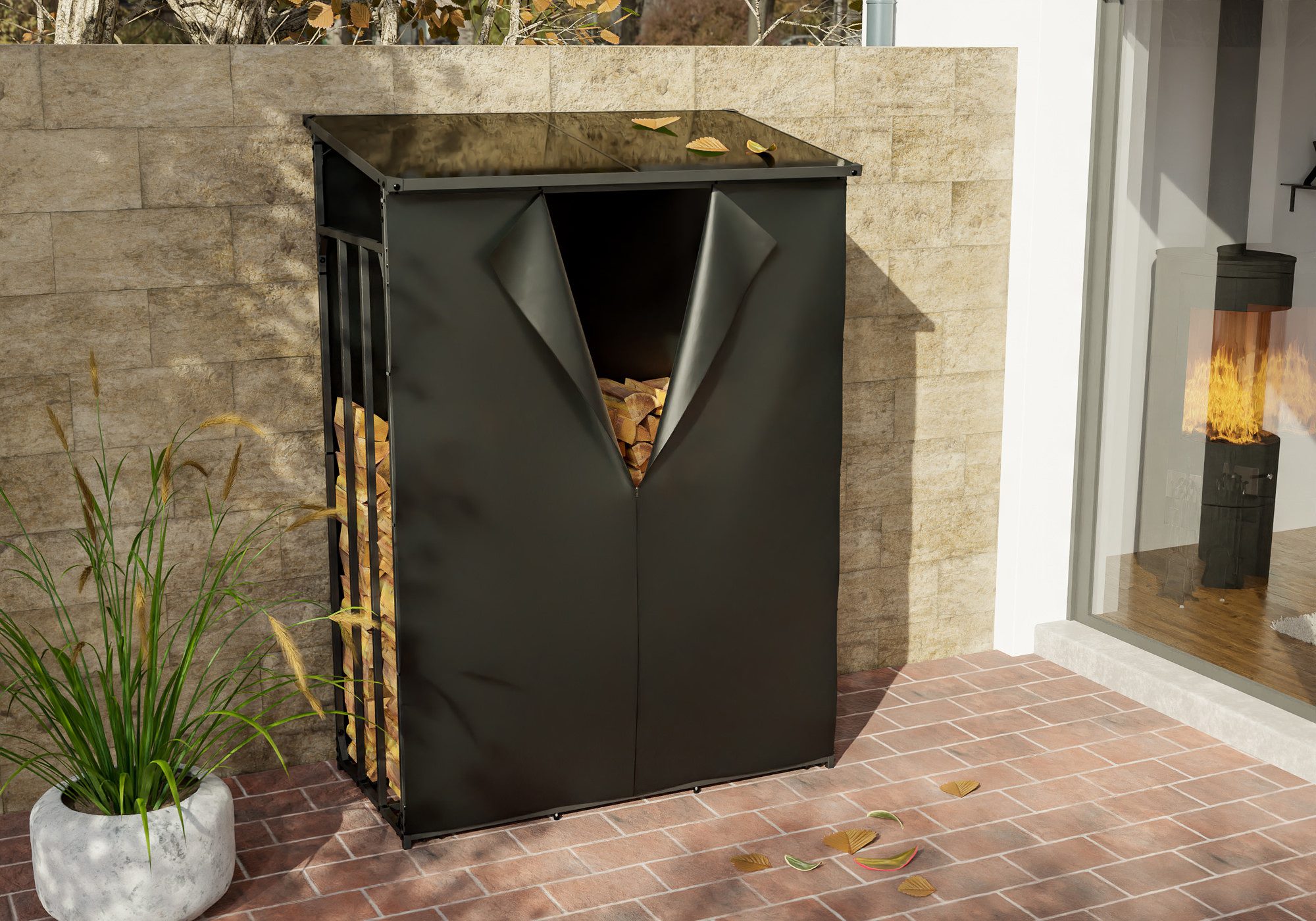 TPFLiving Kaminholzregal Sorin, BxTxH:130x70x185 cm, (Abgeschrägtes Dach fü günstig online kaufen