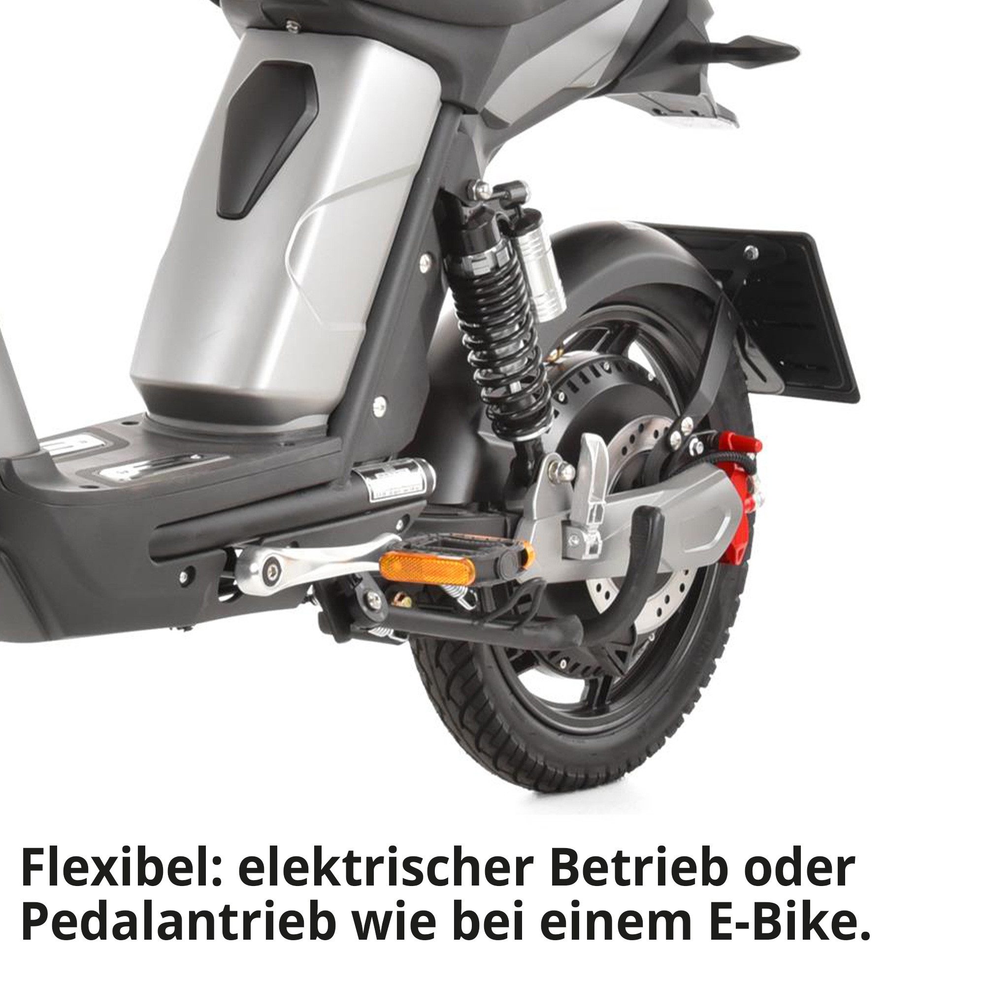 Hecht E-Mofaroller BETIS Silver 48V Lithium-Akku bürstenloser Motor, 45 km/h, mit Straßenzulassung Scheibenbremsen Pedalantrieb LED – Bild 4 von 5