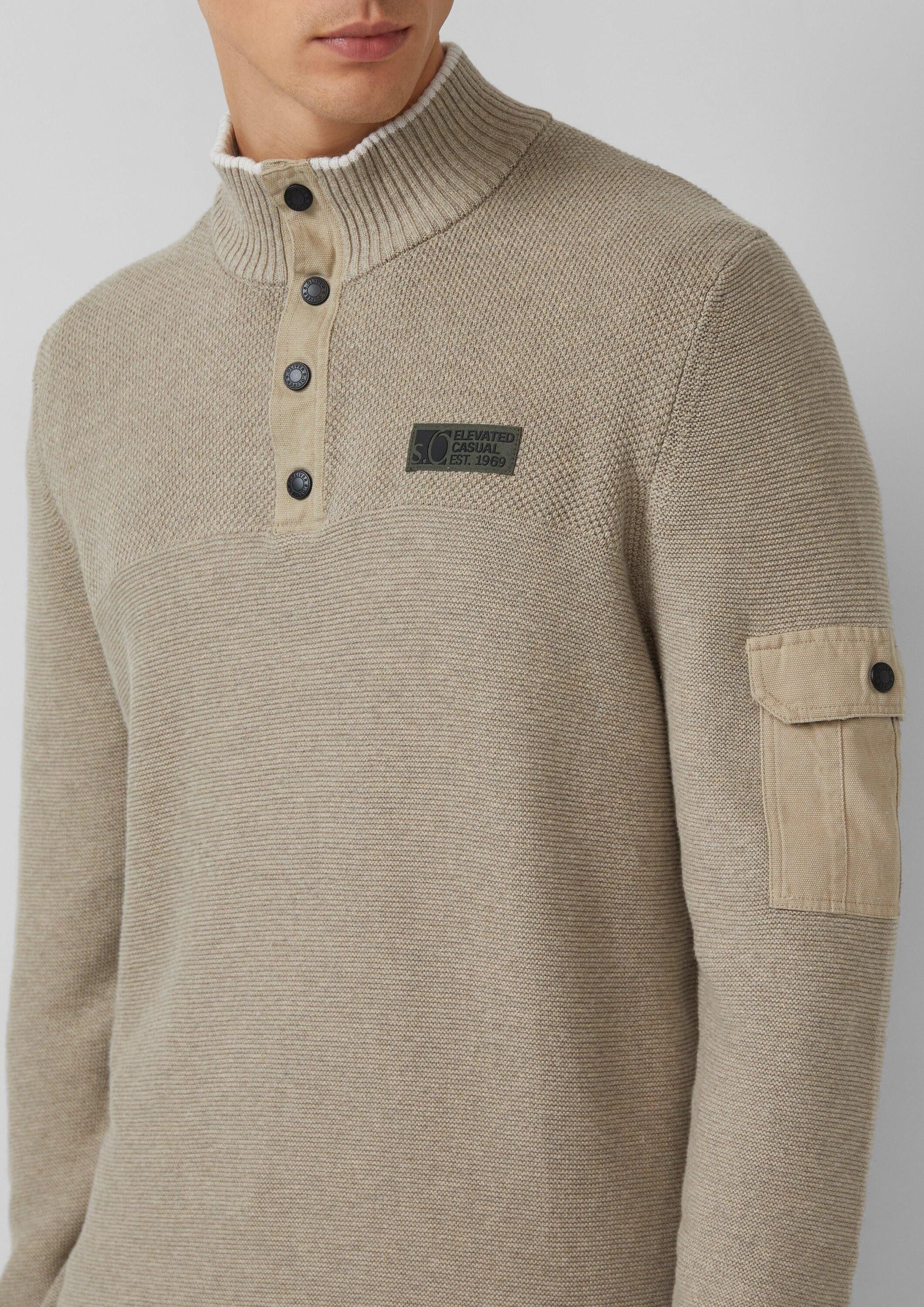 s.Oliver Longpullover Strickpullover Strickpullover aus Baumwolle mit Troyer-Kragen und Strukturmix