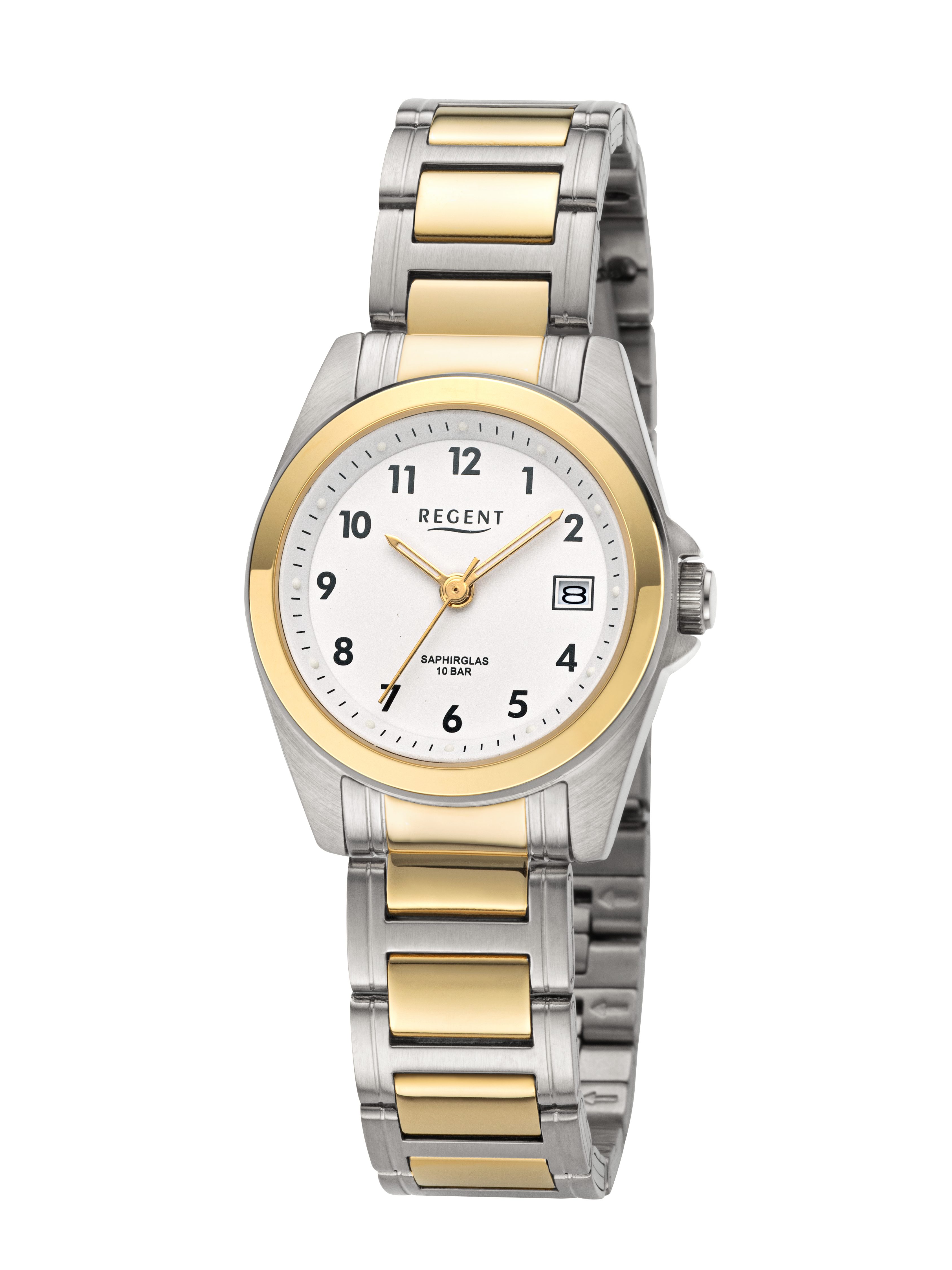 Regent Quarzuhr F1596, Armbanduhr, Damenuhr, Edelstahlarmband, analog, Tag