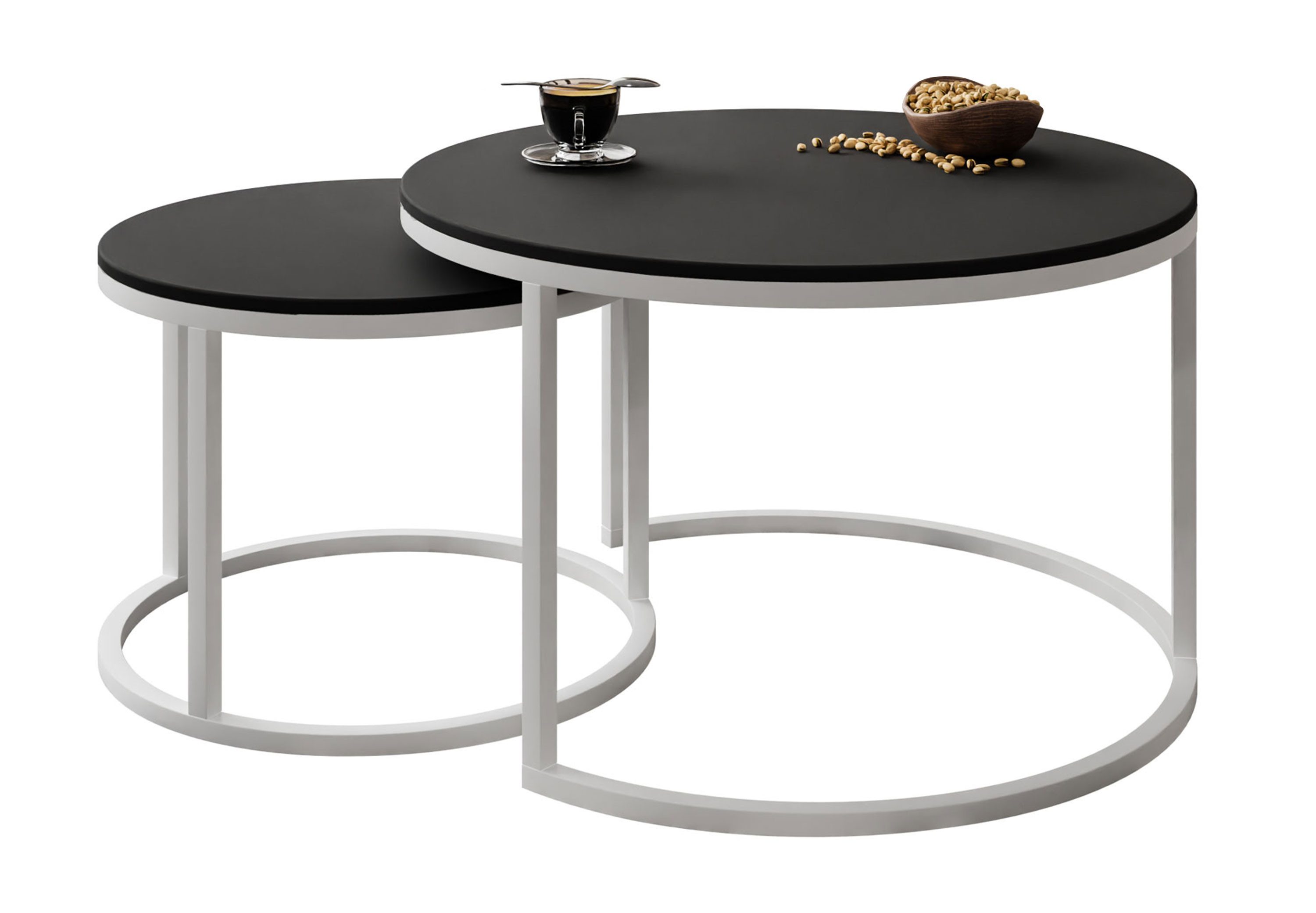 Lookway Couchtisch CIRI 2in1 Schwarzmatt (2er Set), Durchmesser: ⌀70 cm und ⌀50 cm