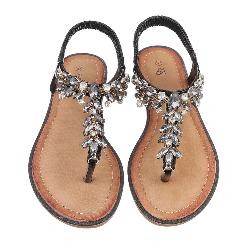 Ital-Design Damen Zehentrenner Freizeit Zehentrenner (85960264) Blockabsatz Riemchensandalen in Schwarz