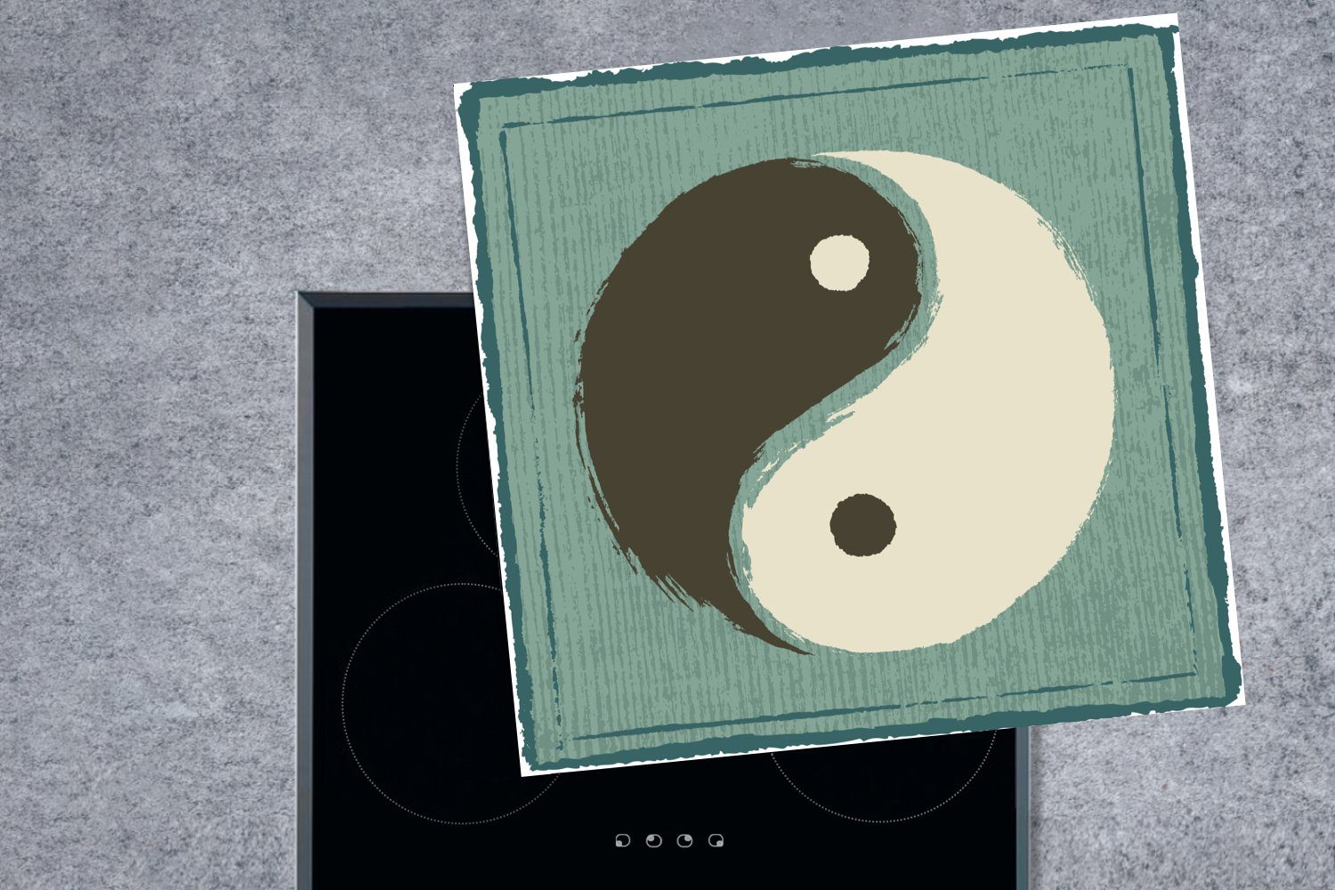 Herdblende-/Abdeckplatte Vinyl, cm, für einem blauen Yang Yin (1 und vor Hintergrund, MuchoWow küche Arbeitsplatte tlg), 78x78 Ceranfeldabdeckung, Eine von Illustration