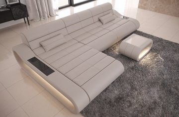 Sofa Dreams Ecksofa Ledercouch Ledersofa Concept L Form lang Sofa Leder, Couch, mit LED, Designersofa mit ergonomischer Rückenlehne