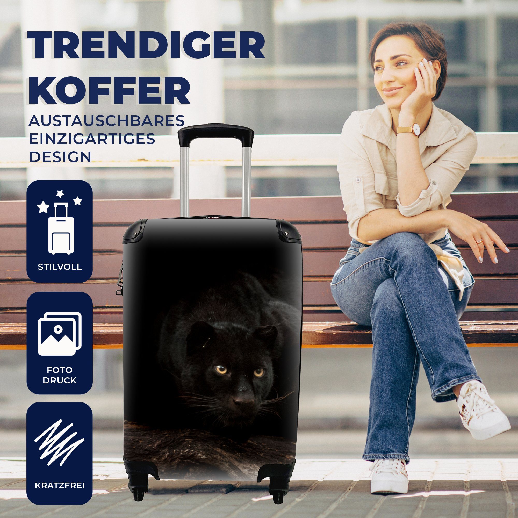 Handgepäckkoffer 4 Reisetasche Rollen, Ferien, rollen, Wald Handgepäck Panther MuchoWow - Trolley, für - Reisekoffer Augen, mit