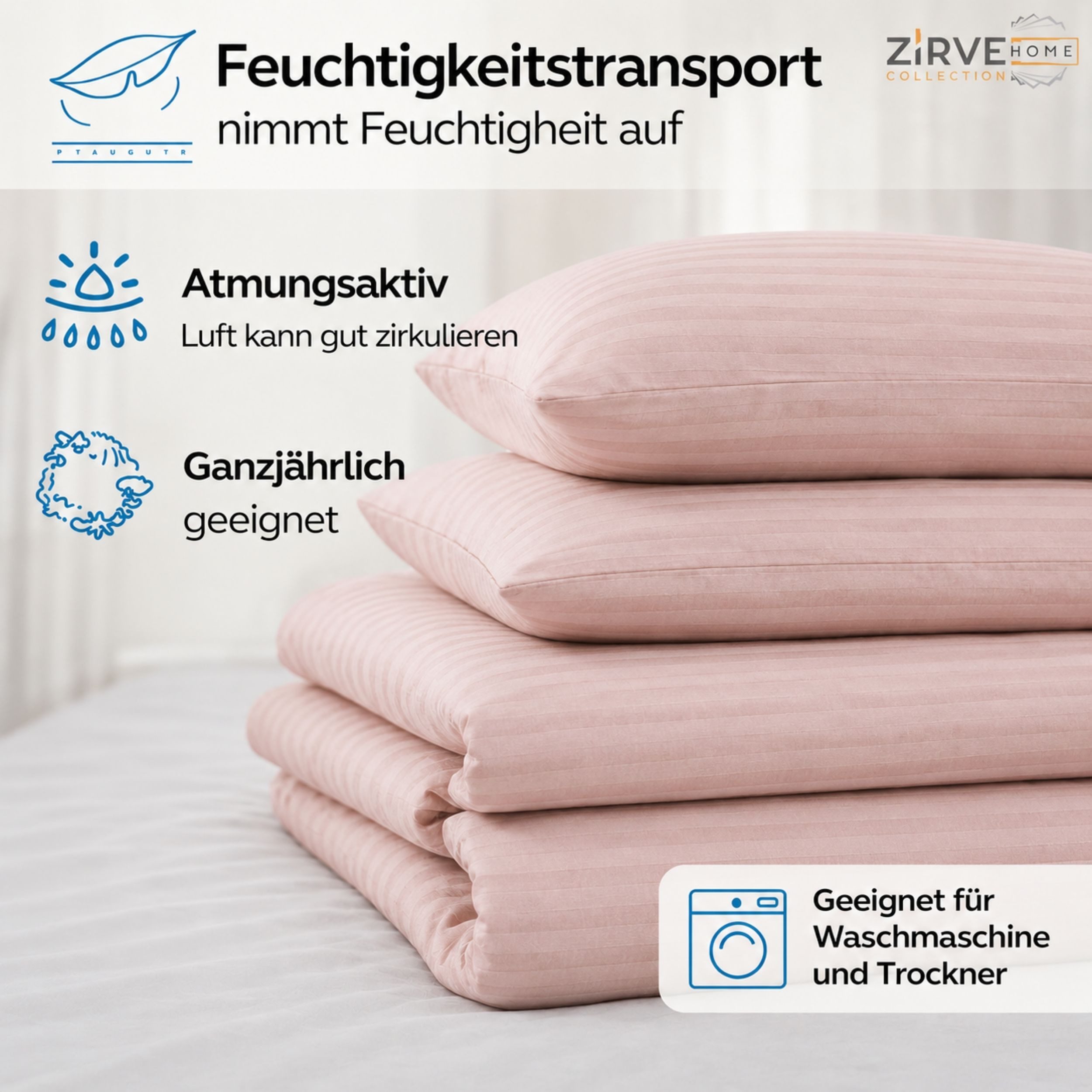 ZIRVEHOME Bettwäsche Baumwolle Bettbezug Streifenmuster– Ganzjahres-Bettwäsche-Sets Damast, Renforce, 3 teilig, 200x220 Bettbezug Baumwolle – Ganzjahres-Bettwäs – Bild 3 von 5