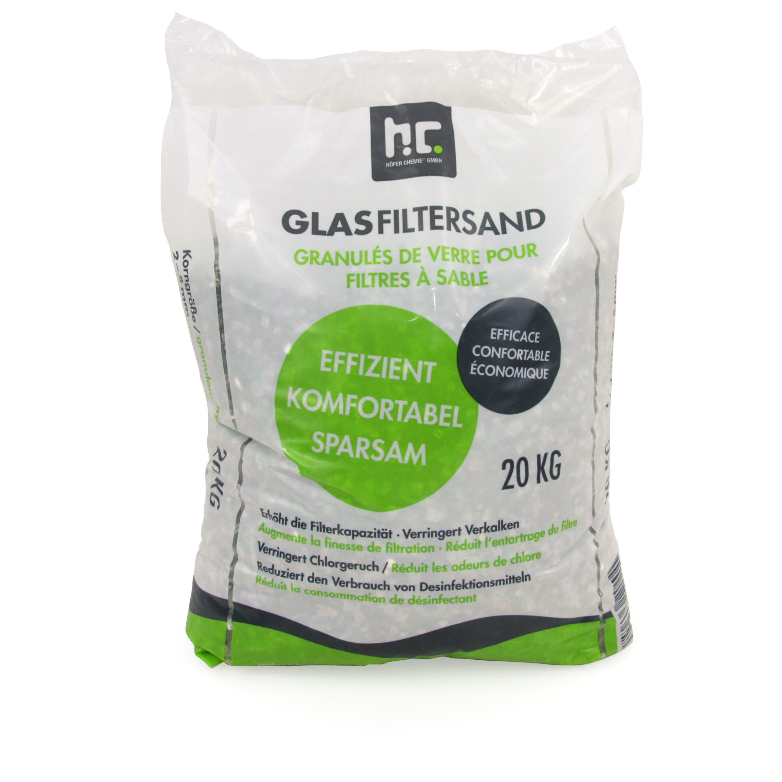 Höfer Chemie GmbH Poolpflege 20 kg Spezial Glasgranulat für Sandfilteranlagen 2-5 mm Körnung, Hochwertiges Filtermedium für Pools