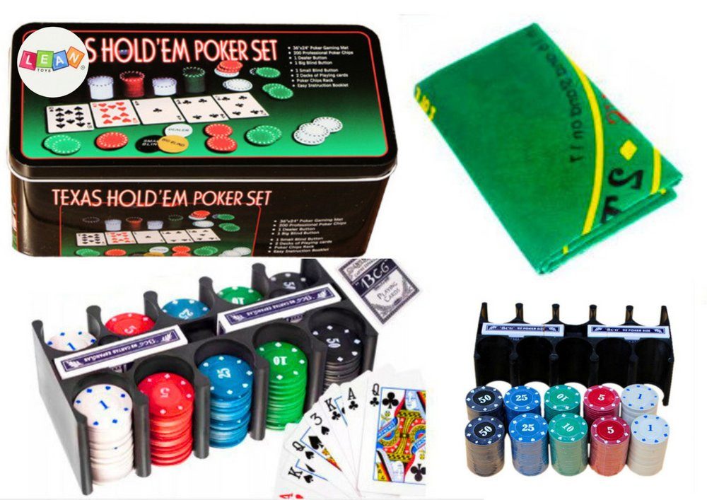 Wisam Lernspielzeug Pokerspiel-Set, 2 Kartendecks, Chips, Spielbrett