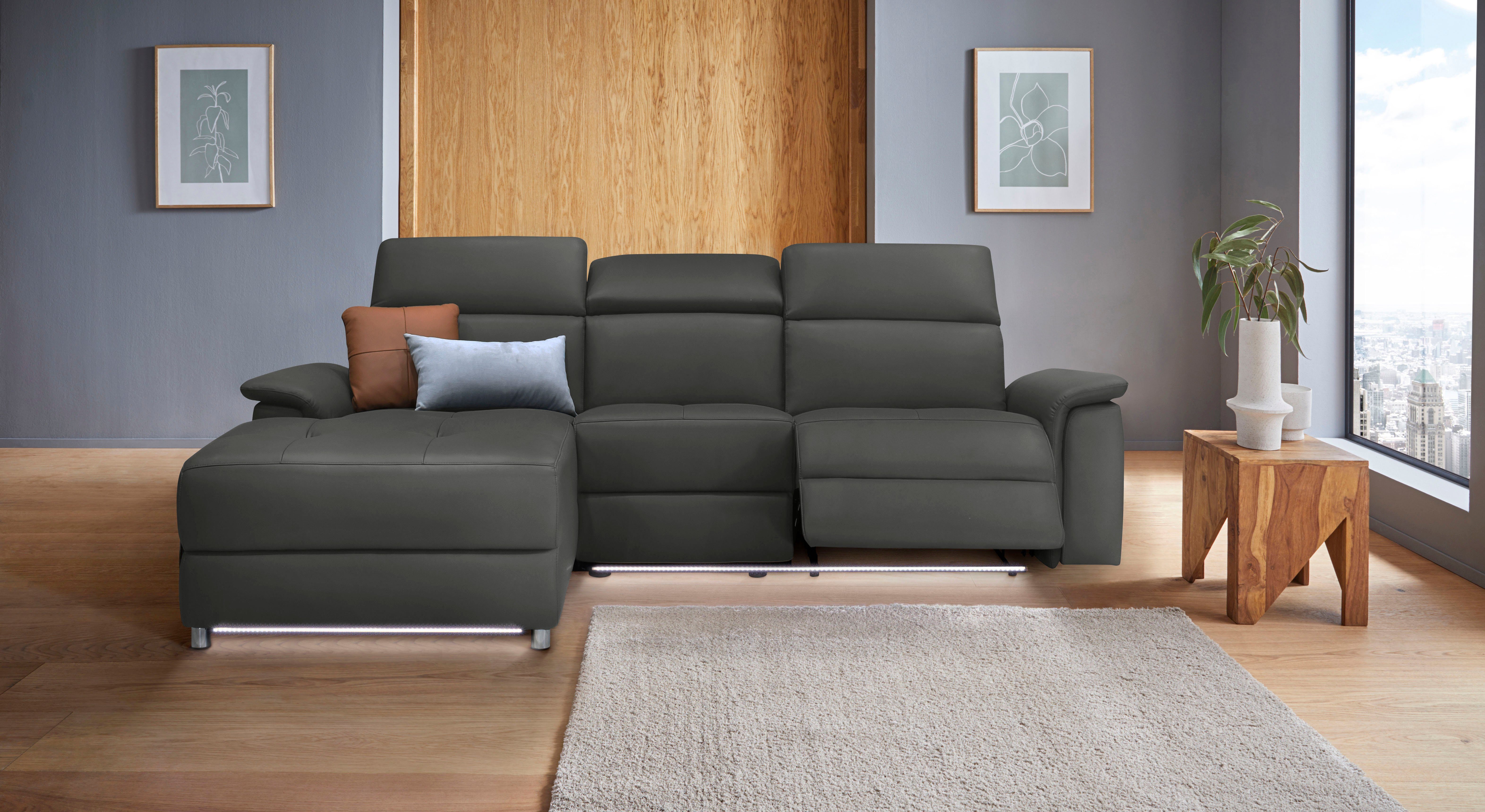 Home affaire Ecksofa "Pareli, L-Form, 259cm,m. Recamiere, Echtleder, Kunstl günstig online kaufen