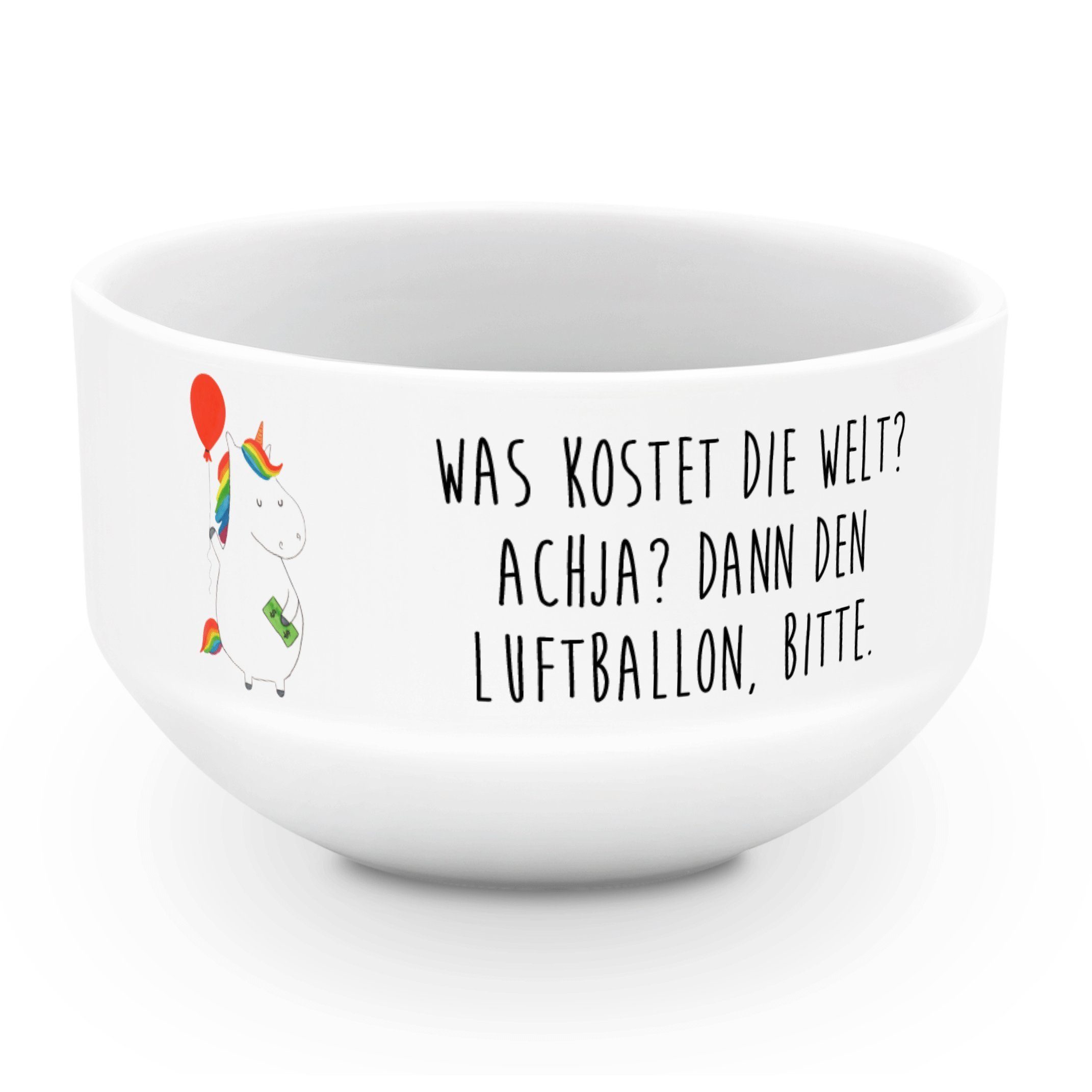 Mr. & Mrs. Panda Müslischale Einhorn Luftballon - Weiß - Geschenk, Lebenslust, Unicorn, Einhörner, Keramik, (1-tlg), Einzigartiges Design