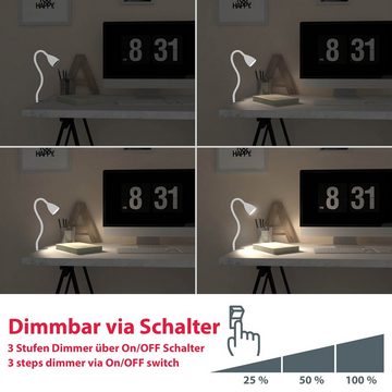 B.K.Licht LED Klemmleuchte Sirius, Dimmfunktion, mehrere Helligkeitsstufen, Leuchtmittel wechselbar, Warmweiß, LED Tischleuchte dimmbar Schreibtisch Büroleuchte Nachttisch-Lampe