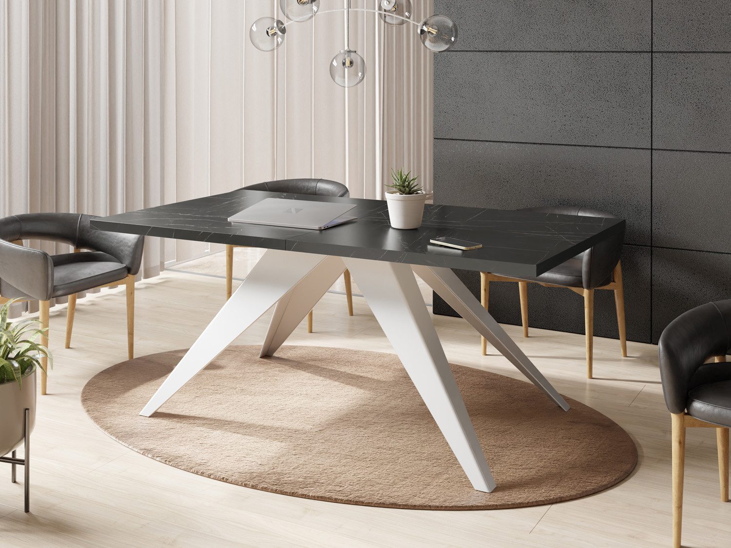 WFL GROUP Esstisch Venus ausziehbar rechteckig mit weißen Metallbeinen (MADE IN EU, erhältlich in zwei Größen – 140/160 cm, ausziehbar auf 240/260 cm), moderner Tisch in Holzoptik für Küche, Esszimmer oder Wohnzimmer