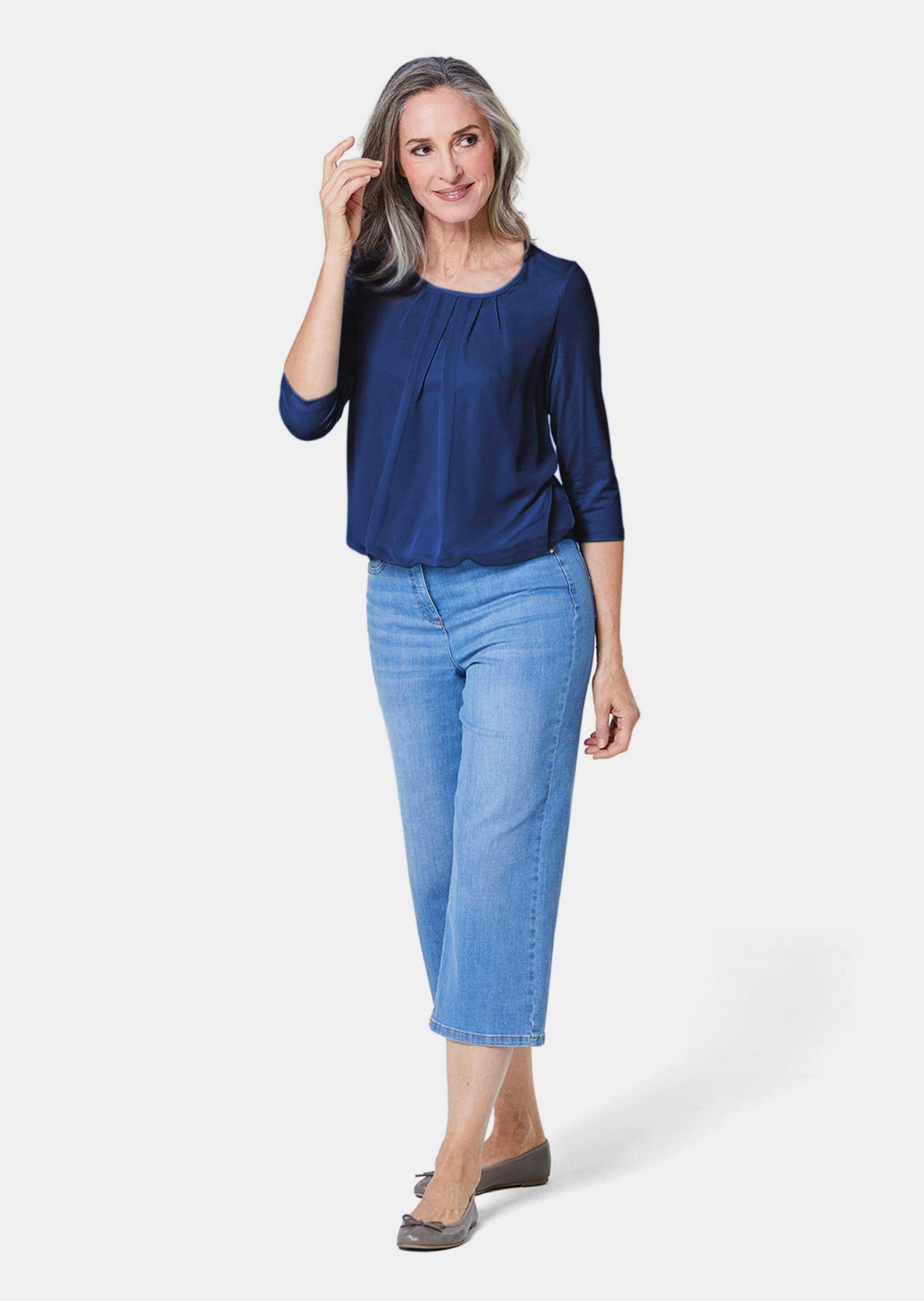GOLDNER Shirtbluse Chiffon-Shirt mit 3/4-Arm, Rundhals Damen Sommerbluse, H günstig online kaufen