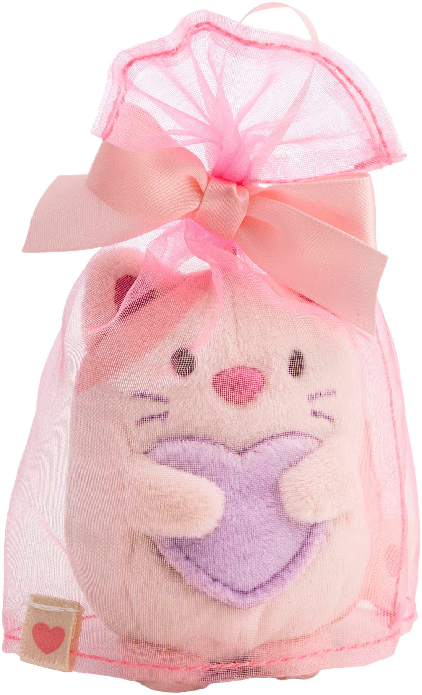 Nici Kuscheltier mymochi, Set Katze Angy pfirsichfarben 8cm (Set), mit Herztasche & Organzakostüm; in Geschenkbox