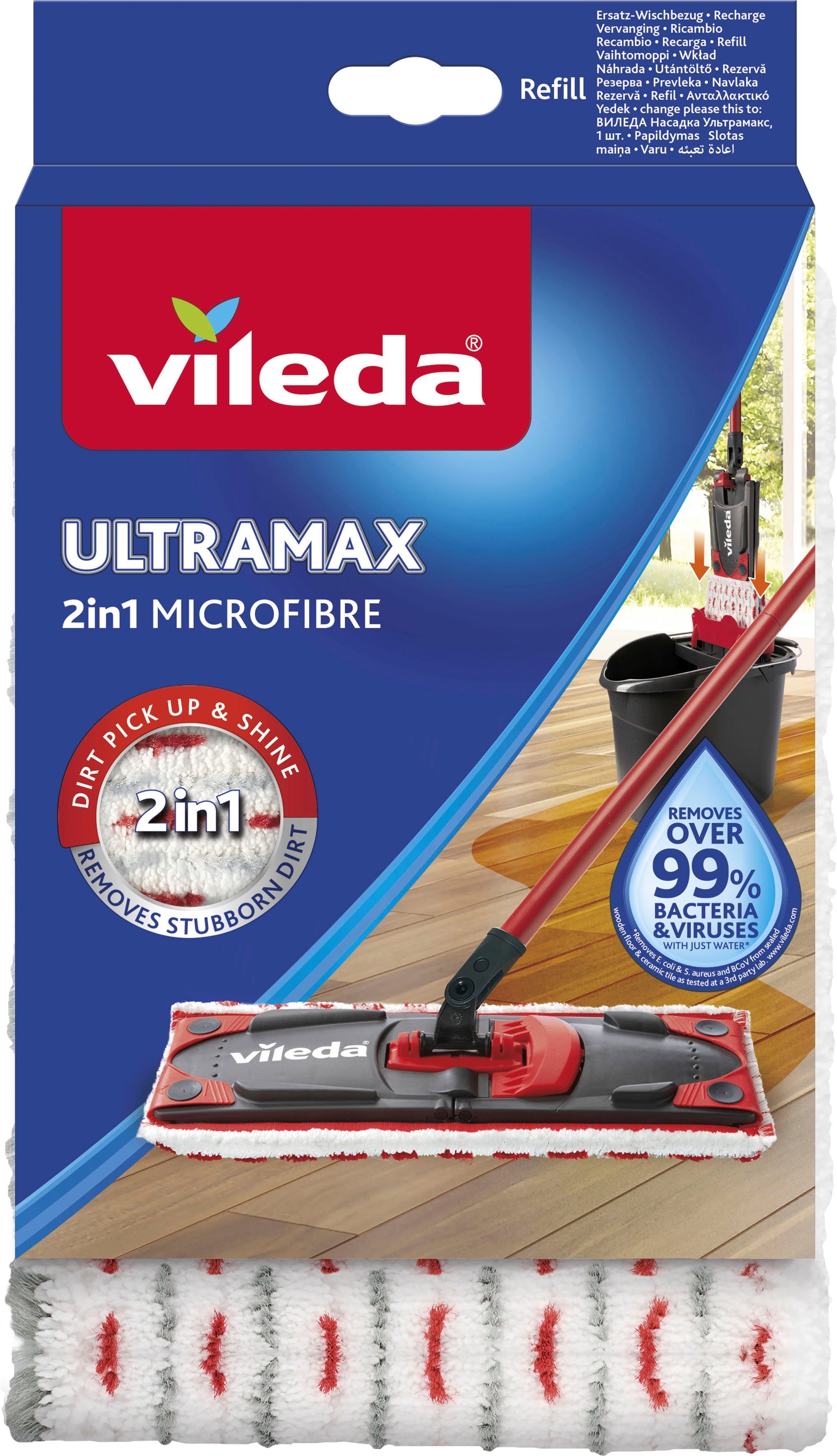 Vileda ULTRAMAX Wischbezug (Mikrofaser, 14, Set, 4-tlg), 2in1 Microfaser  Ersatz-Wischbezug für ULTRAMAX-Systeme, Breite 14 cm