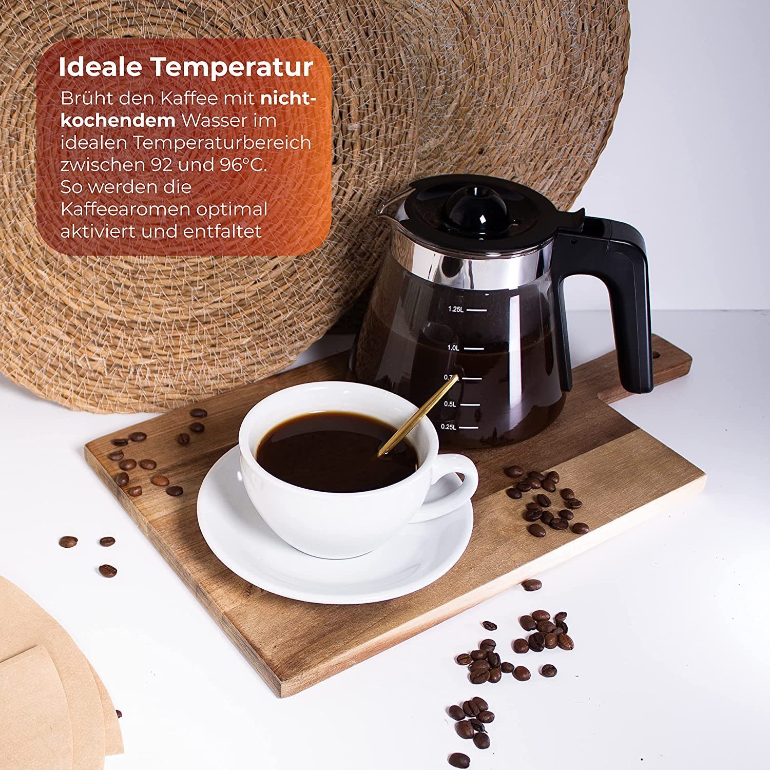 KLAMER Filterkaffeemaschine KLAMER Kaffeemaschine mit mit Glaskanne, Fassung… Kaffeebereiter 1,25L