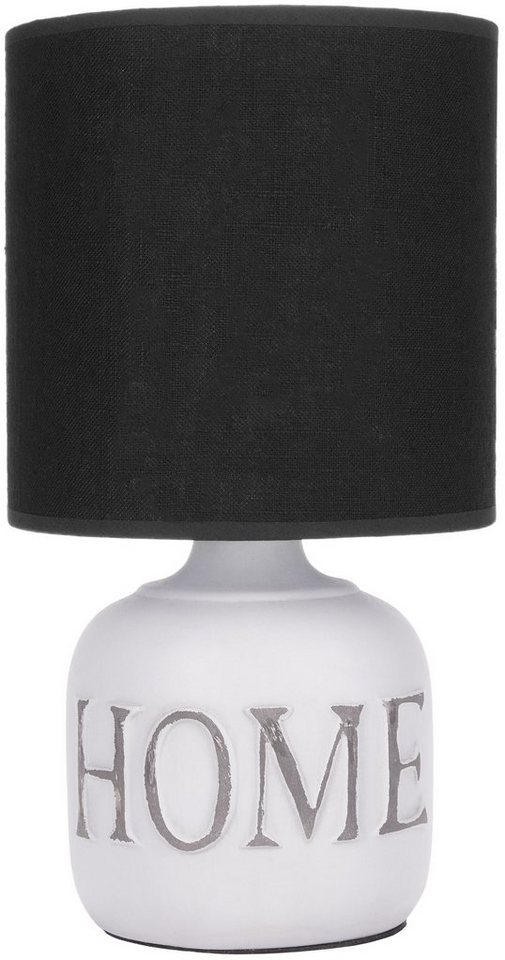 BRUBAKER Nachttischlampe Tischlampe Home Weiß, Heimat, ohne Leuchtmittel,  Tischleuchte mit gewölbtem Keramikfuß und Stoffschirm, Höhe 30,5 cm
