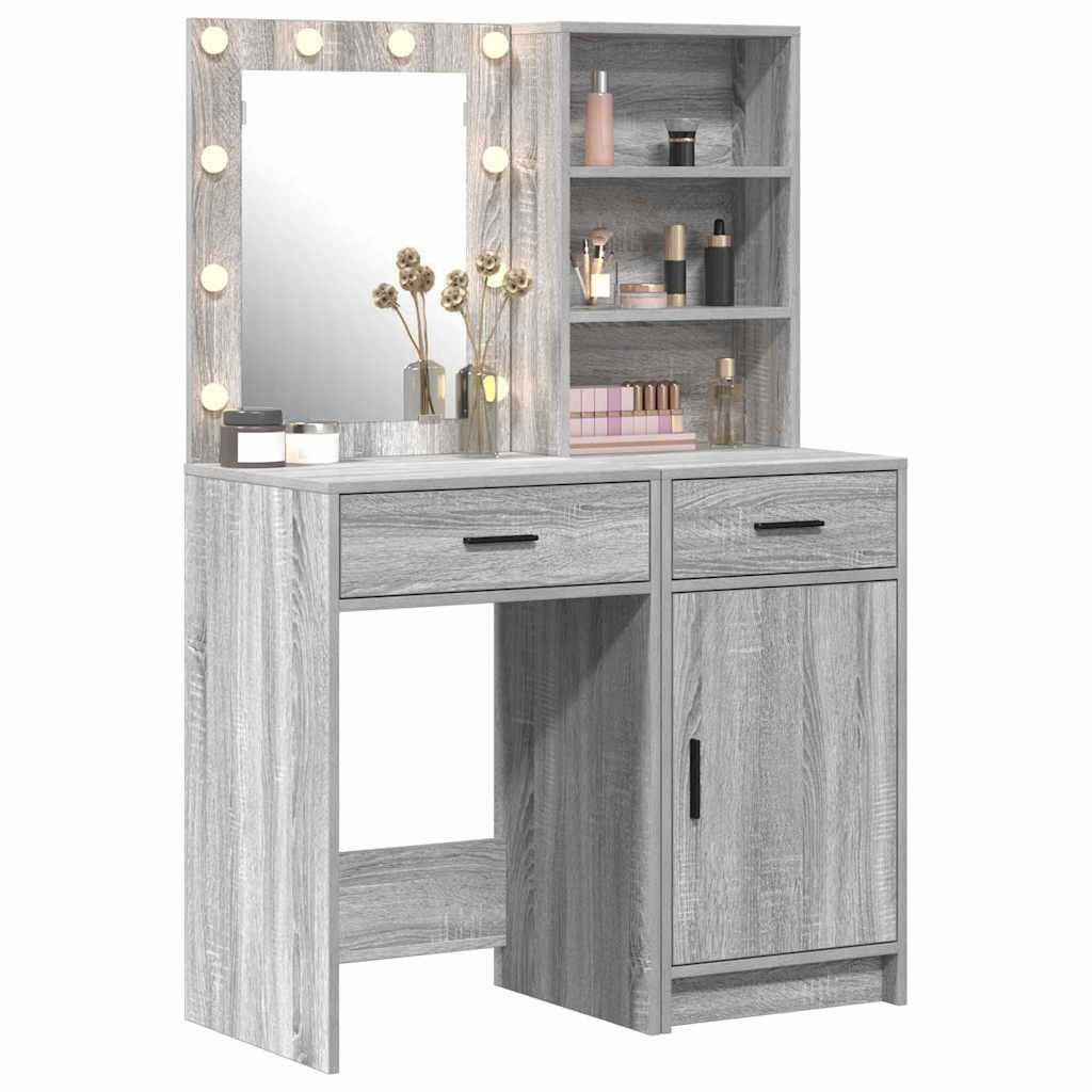 vidaXL Schminktisch Schminktischset mit LED 2 Stk. Graues Sonoma Holzwerkstoff (2-St)