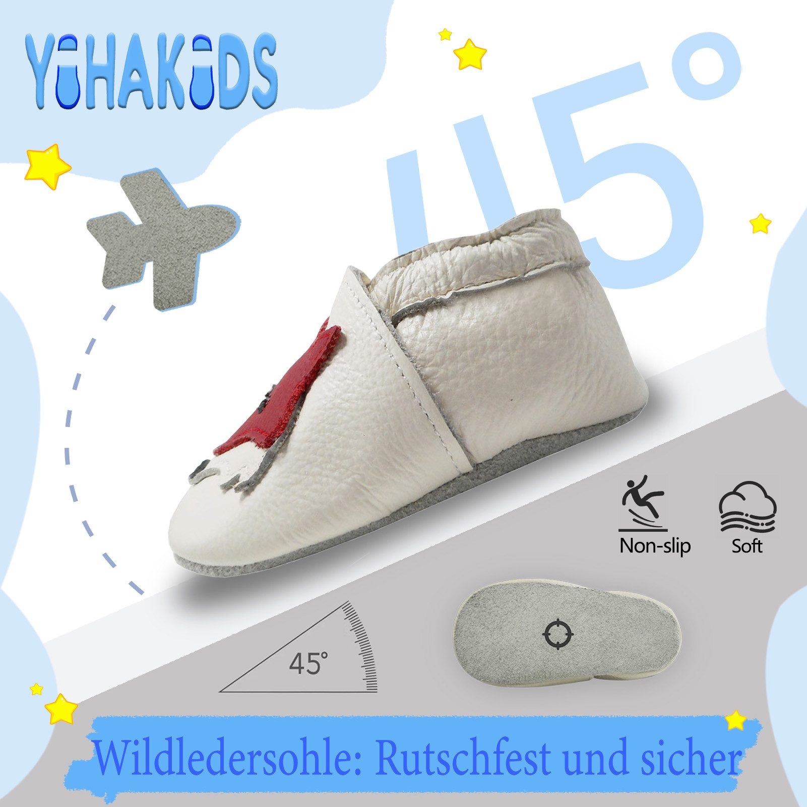 Yihakids Baby Krabbelschuhe Lauflernschuhe Hausschuhe Lederschuhe Fuchs Barfußschuh Babyschuhe aus 100 % echtem Leder