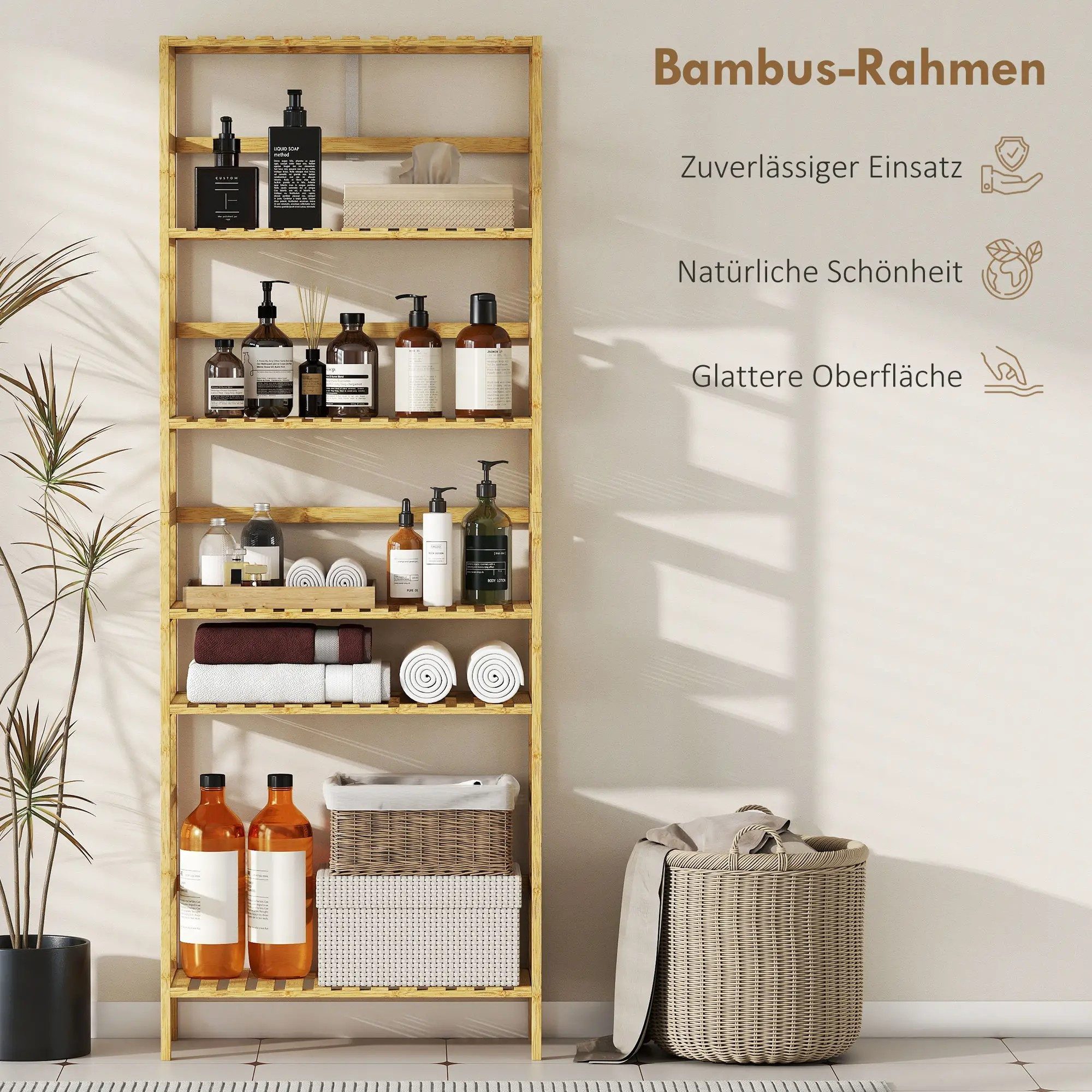 BlingBin Badregal Standregal Küchenregal Bambus mit 6 verstellbaren Ablagen günstig online kaufen