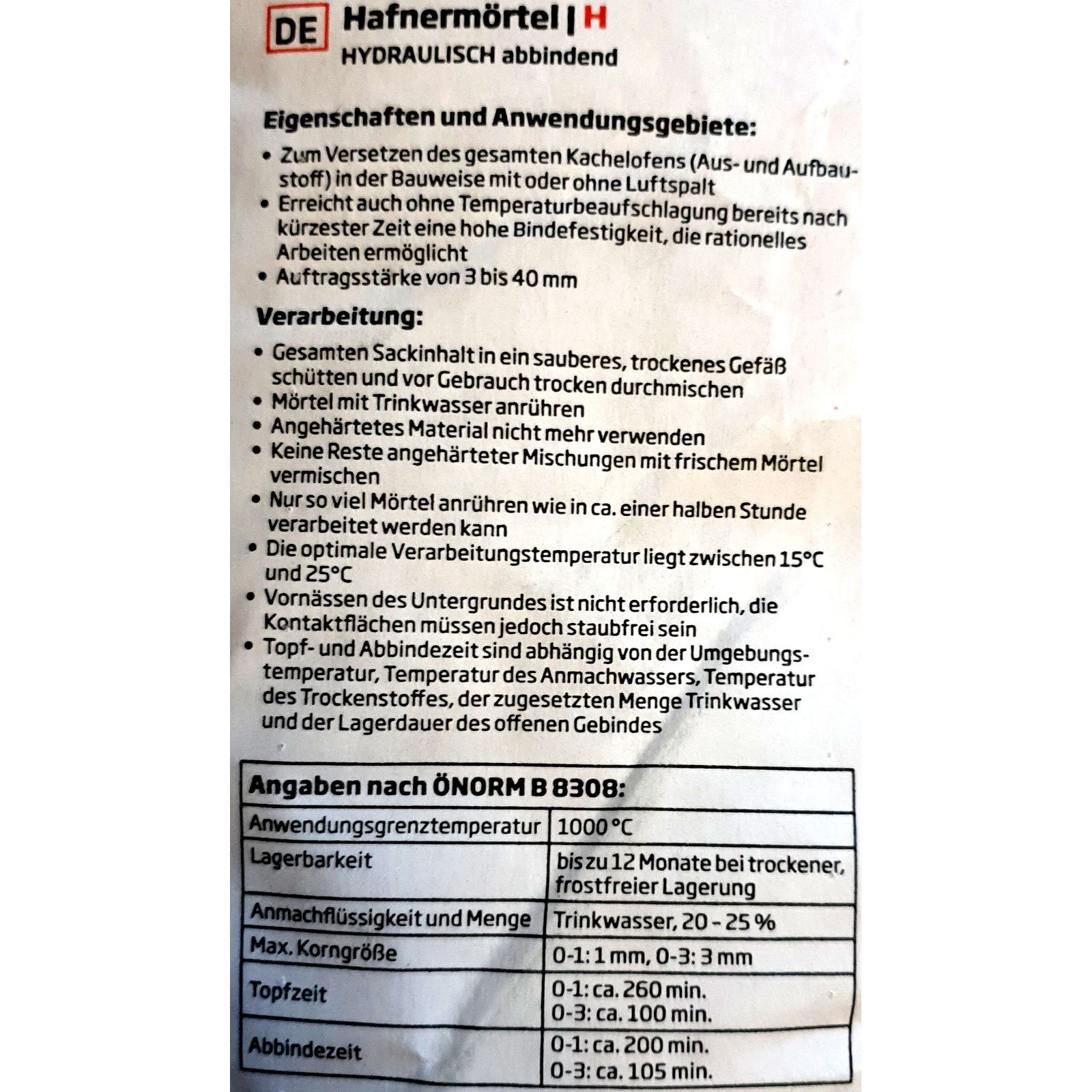ECI Tools Betonschalungsstein Schamottmörtel Universal Super 0 -3 mm 25 KG/Sack