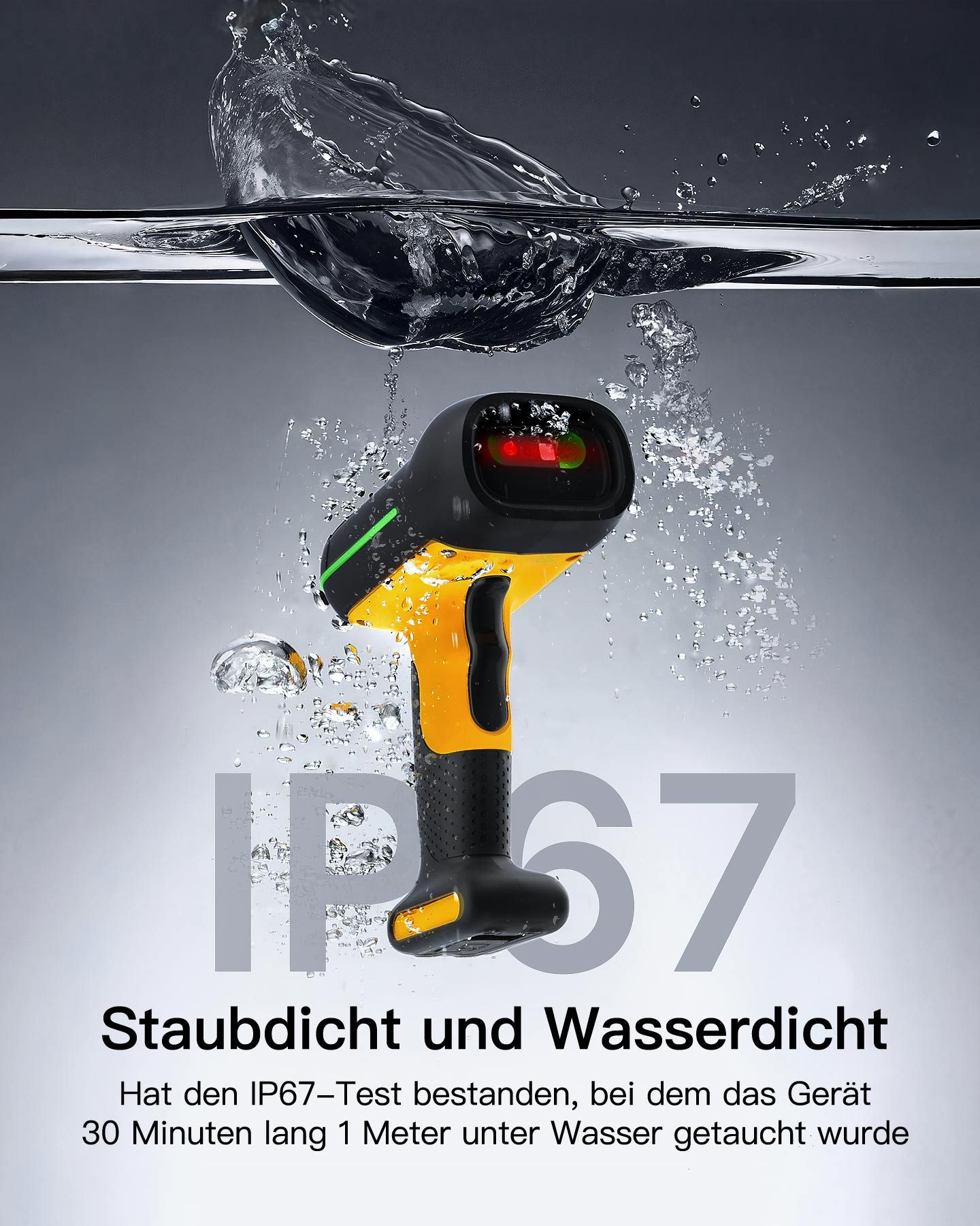 Inateck Industrial Barcode Scanner Kabellos, 2D QR Code Scanner Handscanner, (IP67 wasserdicht und staubdicht, mit intelligenter Ladestation)