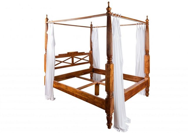 Massivmoebel24 Massivholzbett (Himmelbett Akazie 140x200x224 honig lackiert günstig online kaufen