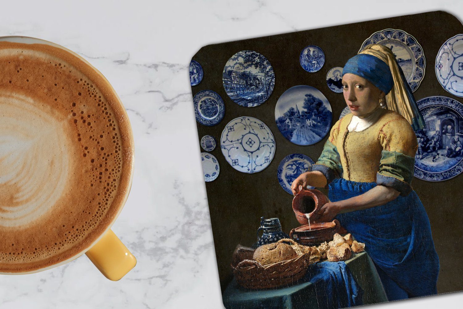 Tasse dem Glasuntersetzer Zubehör mit MuchoWow Vermeer, Gläser, Korkuntersetzer, Glasuntersetzer, Das - 6-tlg., Mädchen - für Perlenohrring Tischuntersetzer, Milchmädchen Untersetzer,