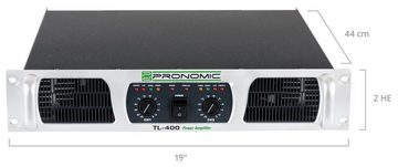 Pronomic TL-400 Endstufe Verstärker (Anzahl Kanäle: 2 Kanal Lautsprecher- Schraubklemmen, 2000 W, Stereo-Leistungsverstärker mit 2x 1000 Watt an 2 Ohm)