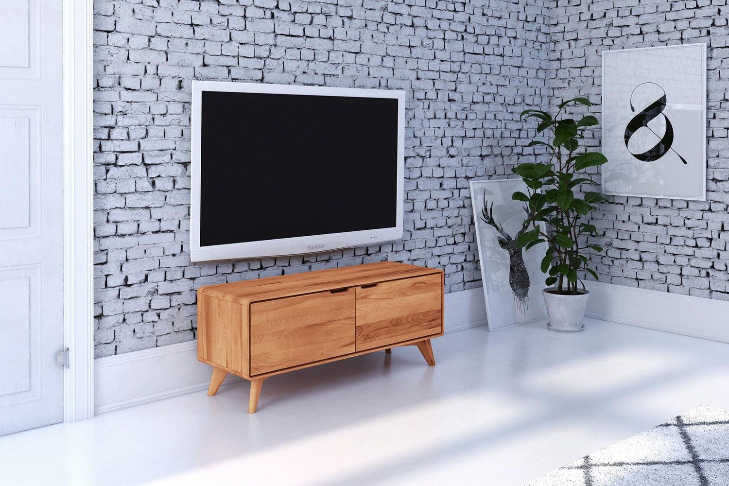 Natur24 Lowboard TV-Board Gerg Kernbuche massiv 120x40x48 mit 2 Türen