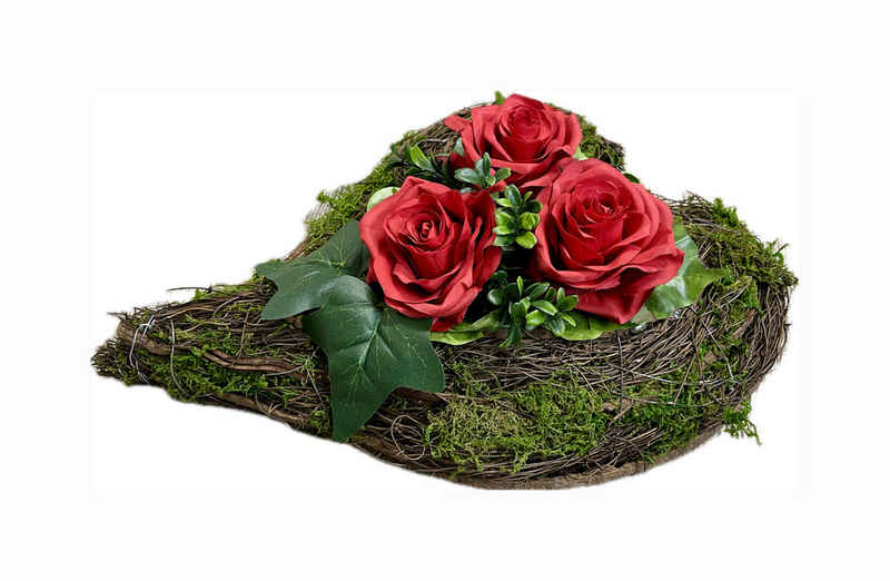 Gestecke Herz Deko Gestecke aus Kunstblumen Rosen Muttertag 64 Kunstblumen, PassionMade, Höhe 15 cm, Grabherz mit Kunstblumen