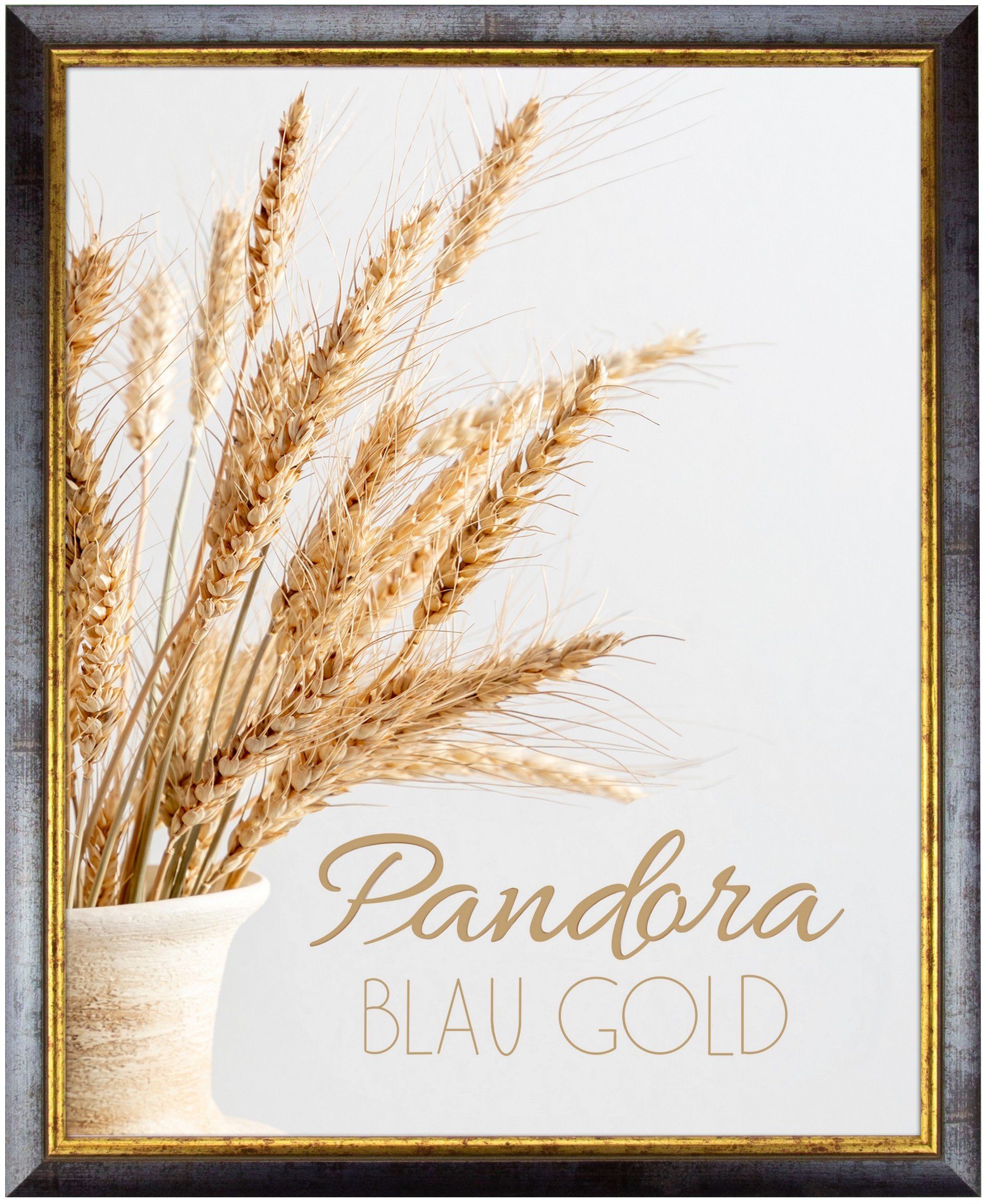 myposterframe Einzelrahmen Bilderrahmen Aged Vintage Pandora, (1 Stück), 20x20 cm, Blau Gold, Echtholz