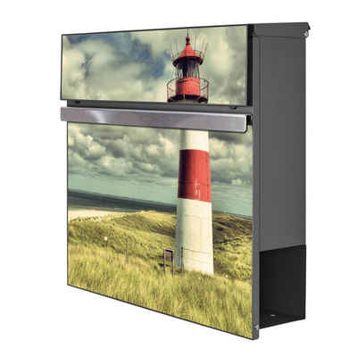 banjado Wandbriefkasten Stahl Leuchtturm Sylt (Wandbriefkasten witterungsbeständig, pulverbeschichtet, mit Zeitungsfach), 37 x 37 x11 cm