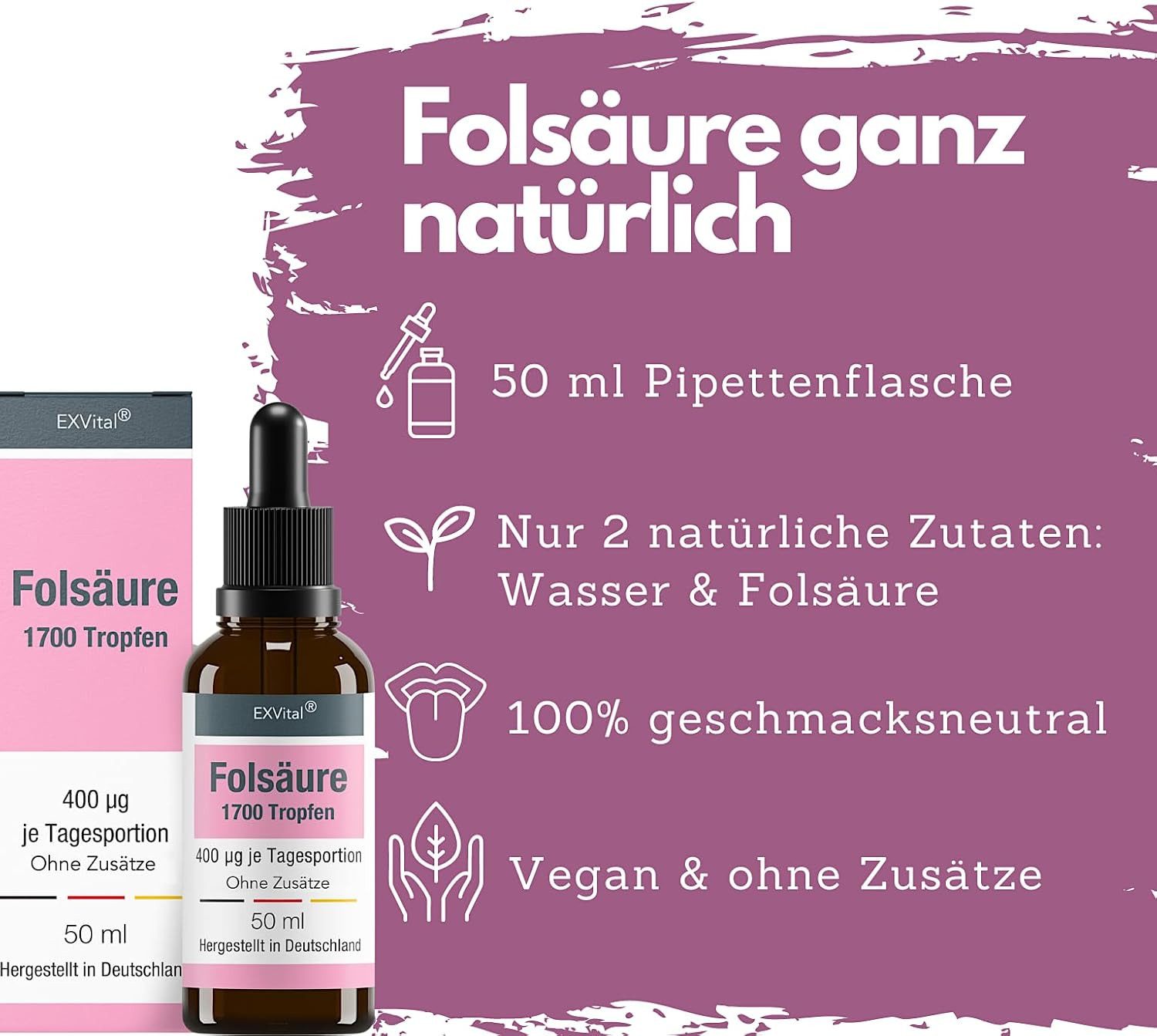 Folsäure Tropfen, 400 µg pro Tag, SCHWANGERSCHAFT & IMMUNSYSTEM Tropfen, 50 ml